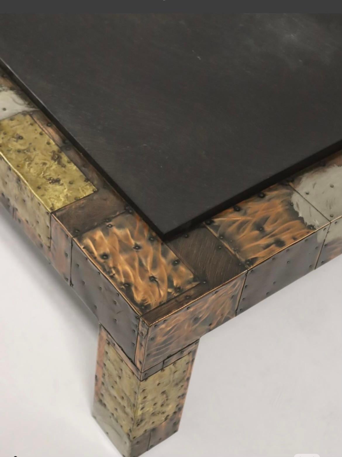 Paul Evans Patchwork Black Slate Top Brutalist Coffee Table circa 1970 - Modern Sculpture by PAUL EVANS