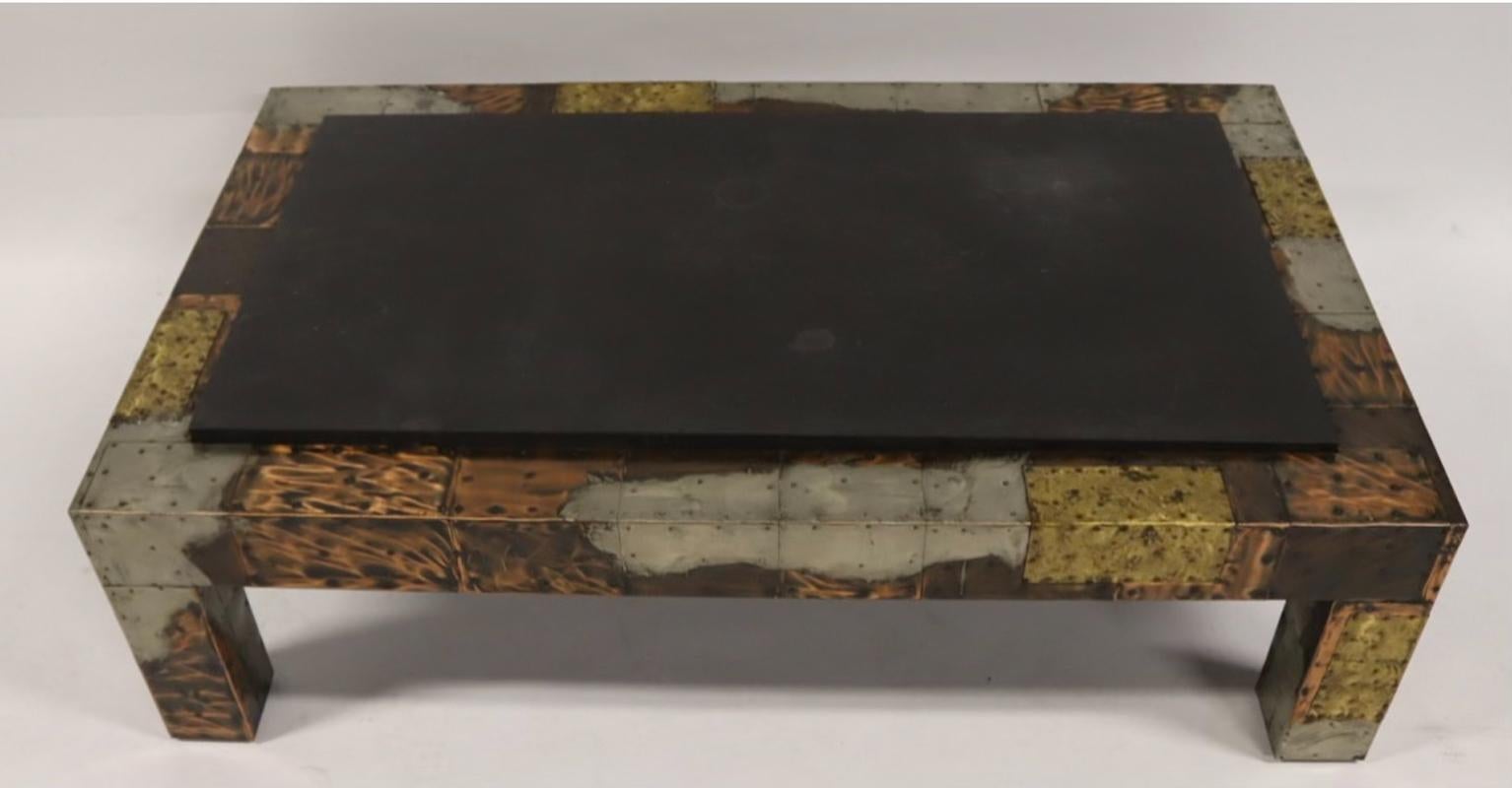 Paul Evans Patchwork Black Slate Top Brutalist Coffee Table circa 1970 For Sale 3