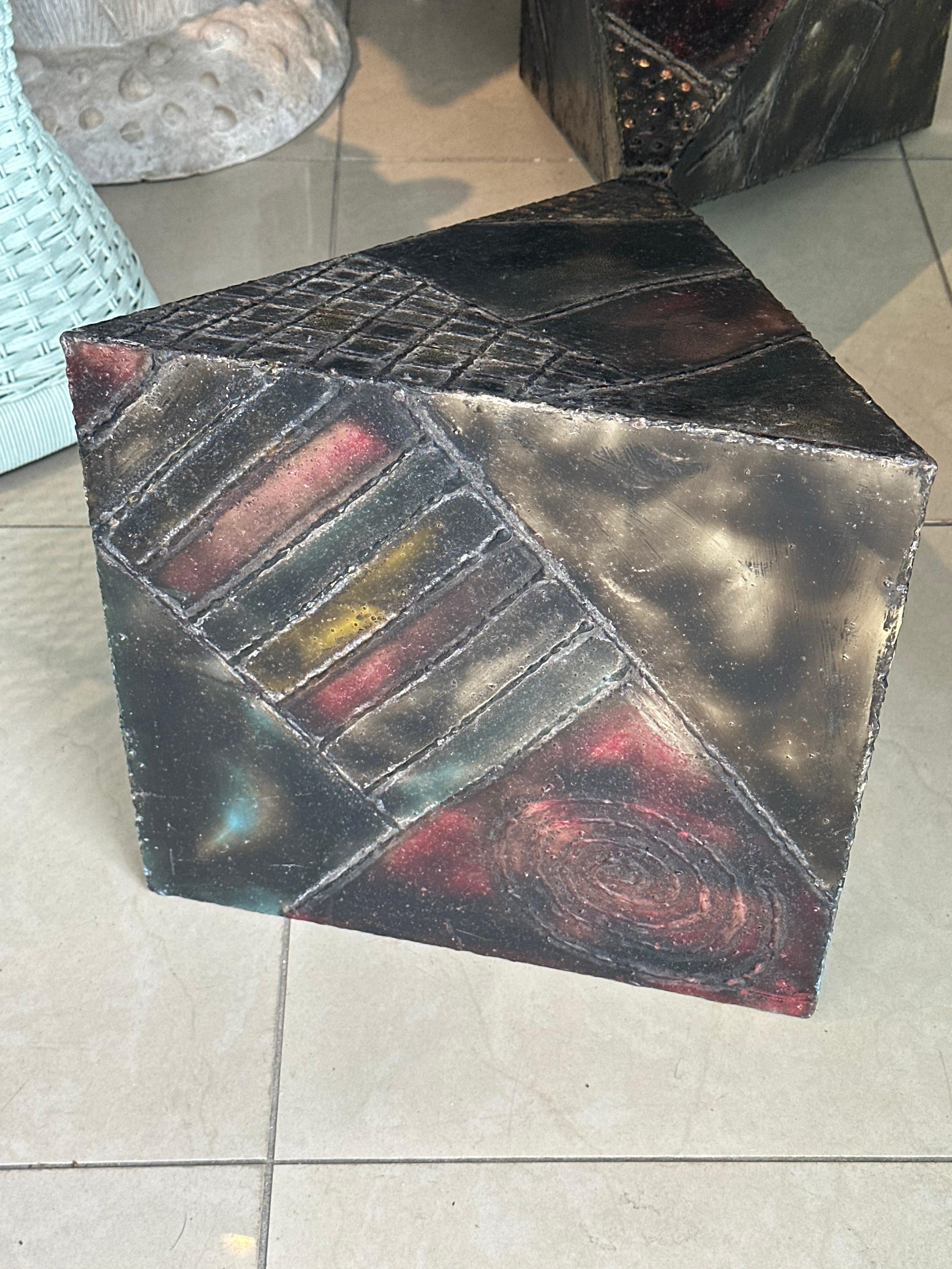 Amazing signed Paul Evans 1967 welded metal brutalist cocktail coffee table. As seen by the date, this is one of his older tables. Bowtie pyramid design. In excellent condition with no seen issues. The glass is original and does have a few scratches