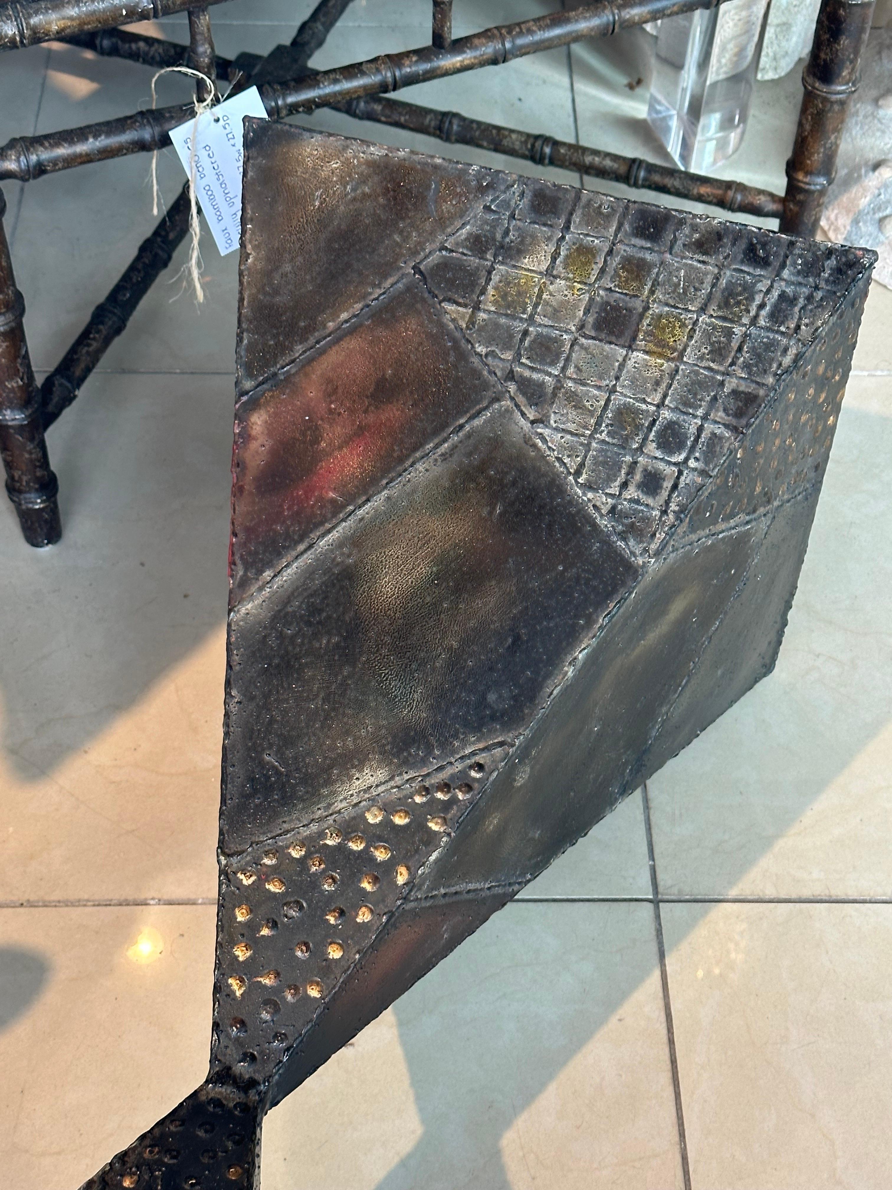 American Paul Evans 1967 Brutalist Welded Metal Bowtie Pyramid Coffee Cocktail Table For Sale