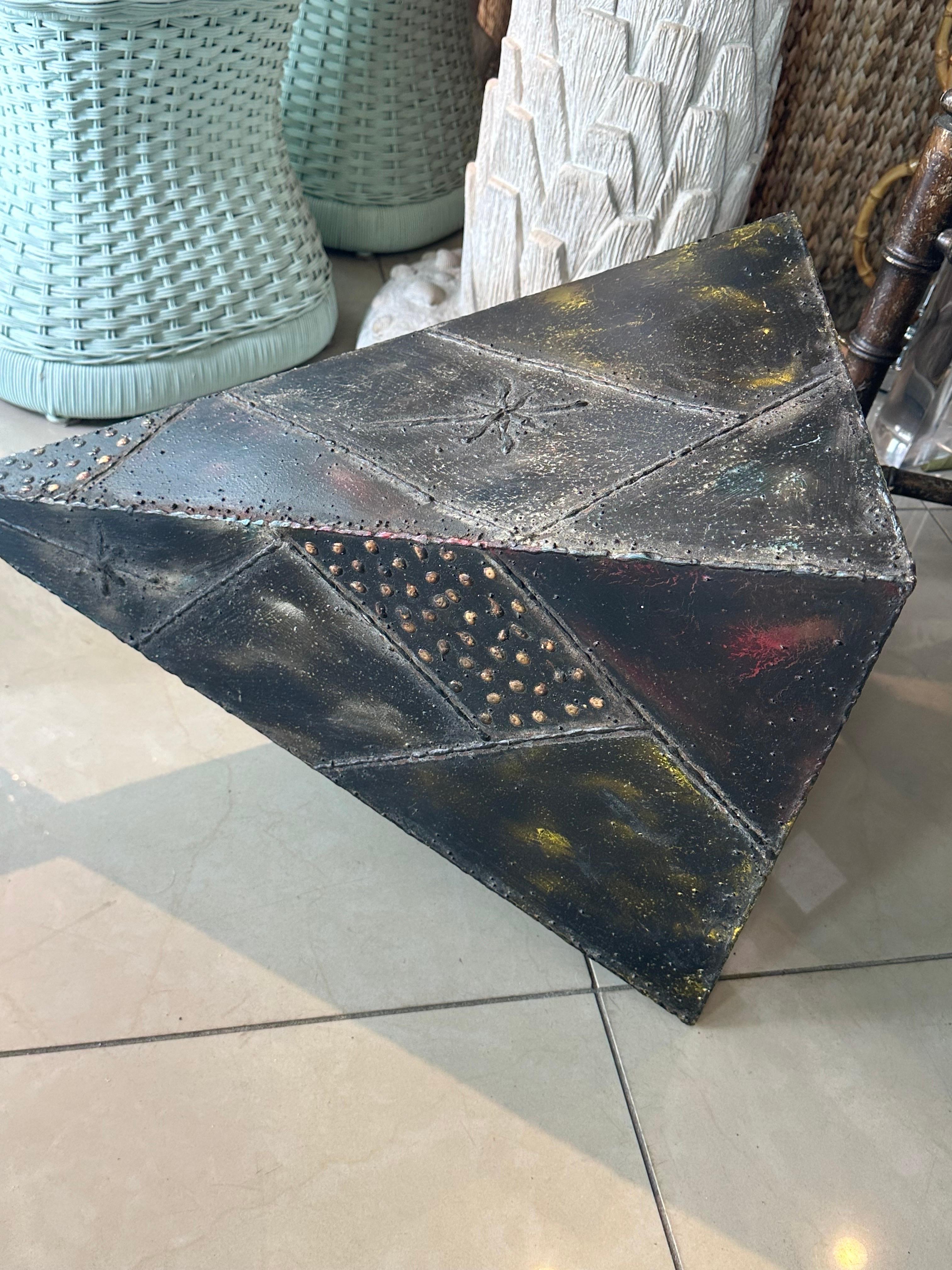 Paul Evans 1967 Brutalist Welded Metal Bowtie Pyramid Coffee Cocktail Table For Sale 4