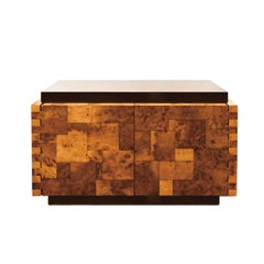 Paul Evans 2 Door Cabinet in Walnut Burl with Dark Brown Lacquer Top 1973