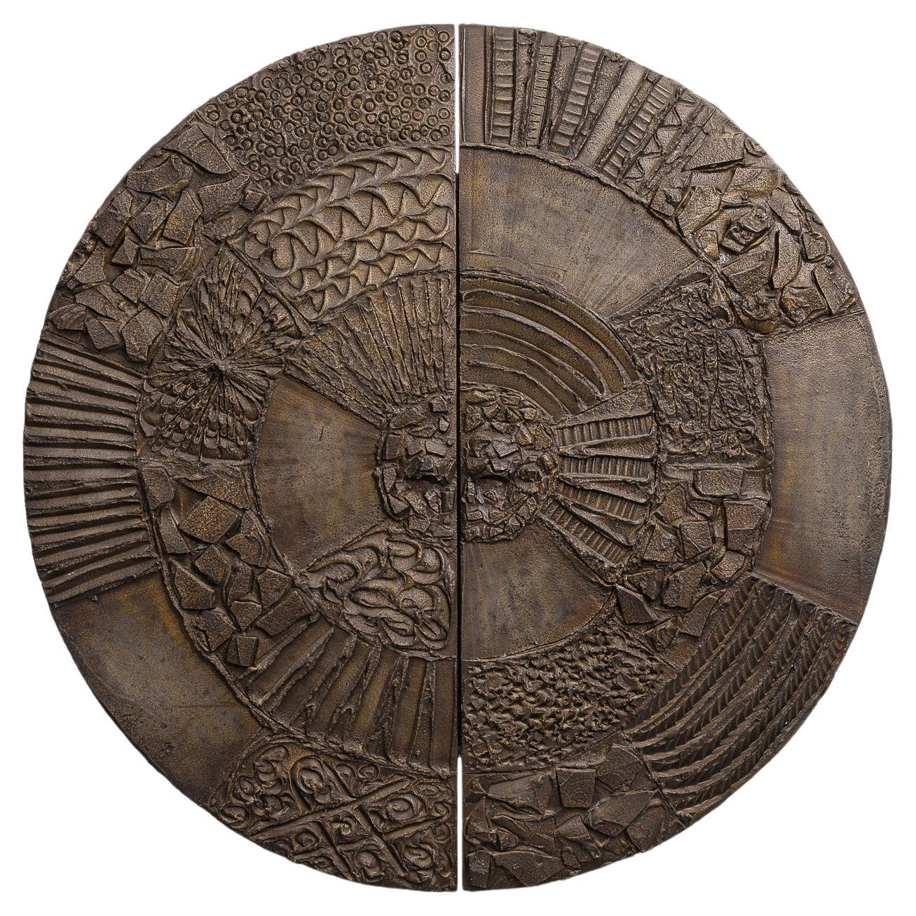 Paul Evans, 72'' Wall-mounted Sculpted Bronze Disc Bar