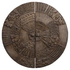 Paul Evans, 72'' Wall-mounted Sculpted Bronze Disc Bar