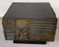 Paul Evans 1973 Sculpted Bronze and Slate Cube Table