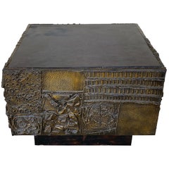 Paul Evans 1973 Sculpted Bronze and Slate Cube Table Paul Evans 1973 Sculpted Bronze and Slate Cube Table