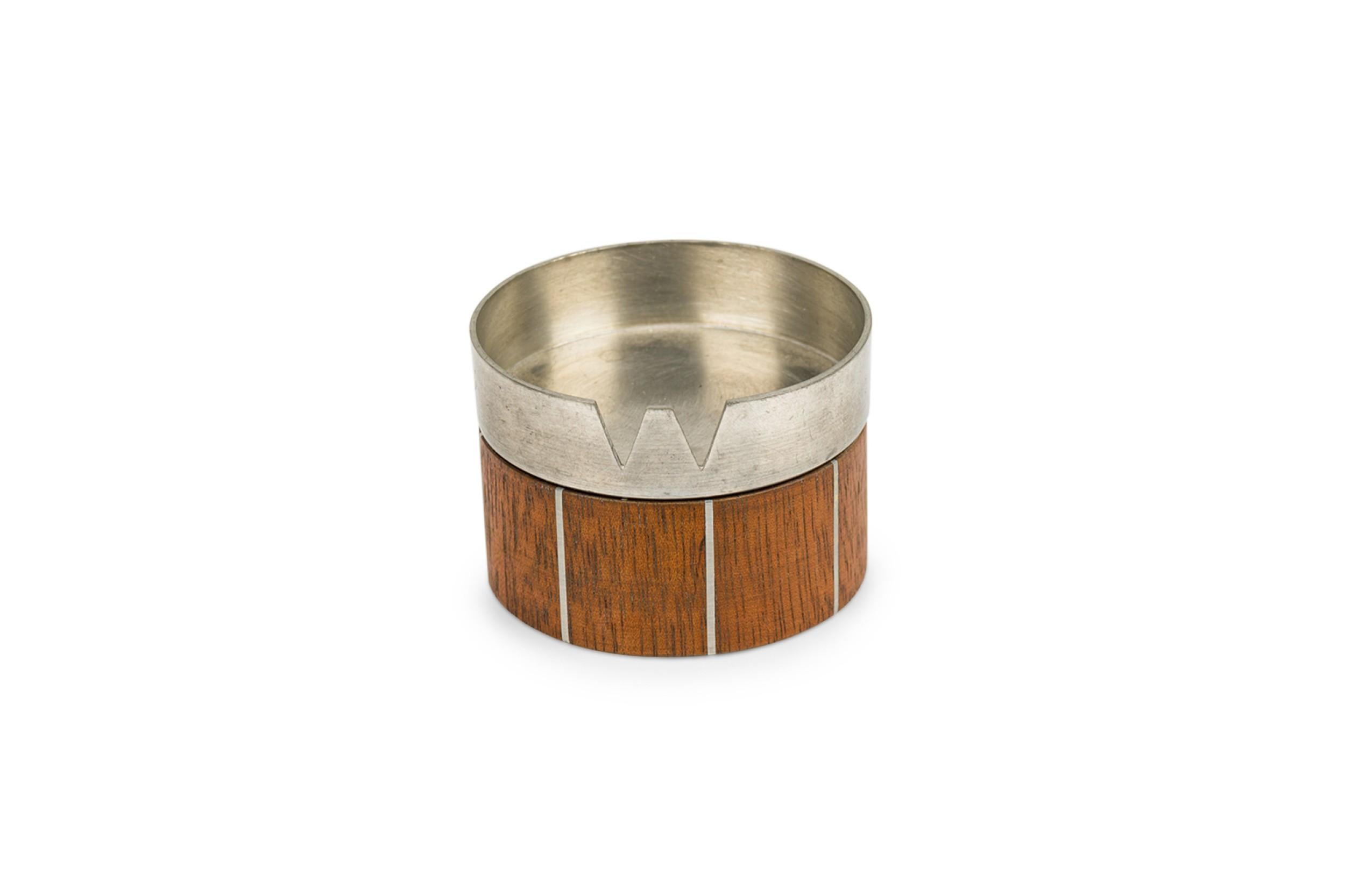 American Mid-Century Walnut and Pewter Round Ashtray (att: PAUL EVANS)