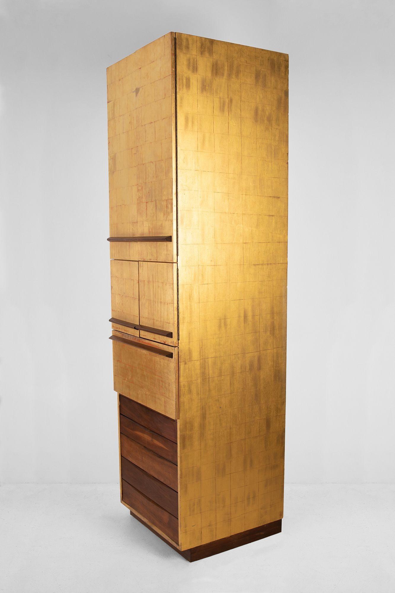 Paul Evans and Phillip Lloyd Powell Gold Leaf and Walnut Studio Cabinet, 1963 For Sale 4