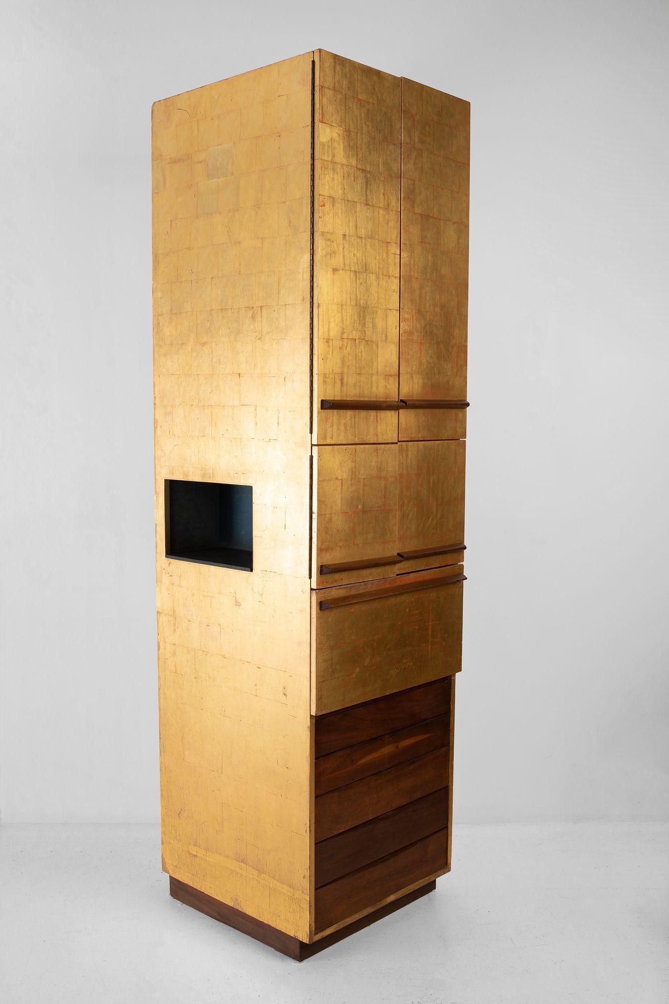 Paul Evans and Phillip Lloyd Powell Gold Leaf and Walnut Studio Cabinet, 1963 For Sale 5