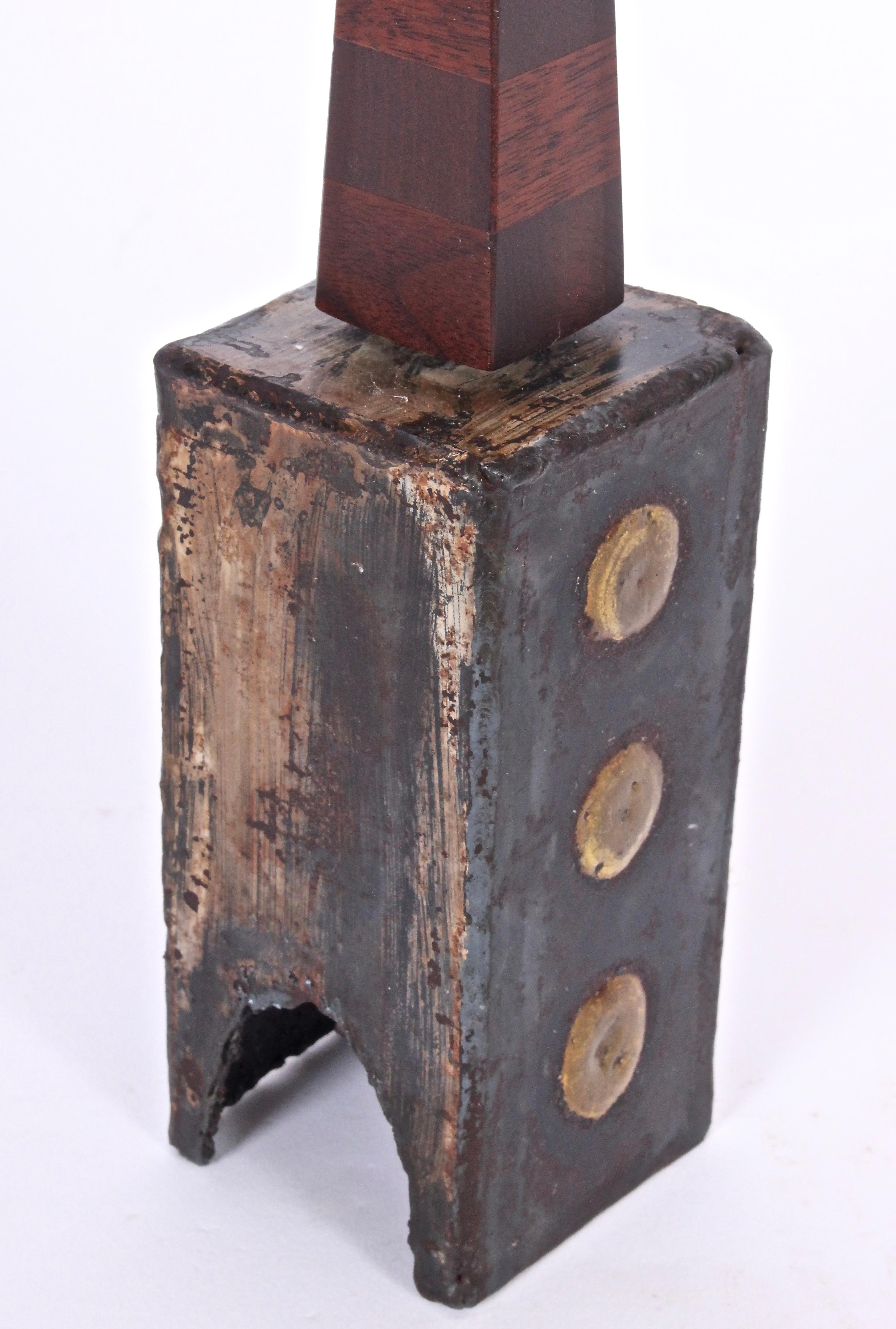 Mid-20th Century Paul Evans & Phillip Lloyd Powell Handcrafted Steel, Brass & Wood Brutalist Bell For Sale