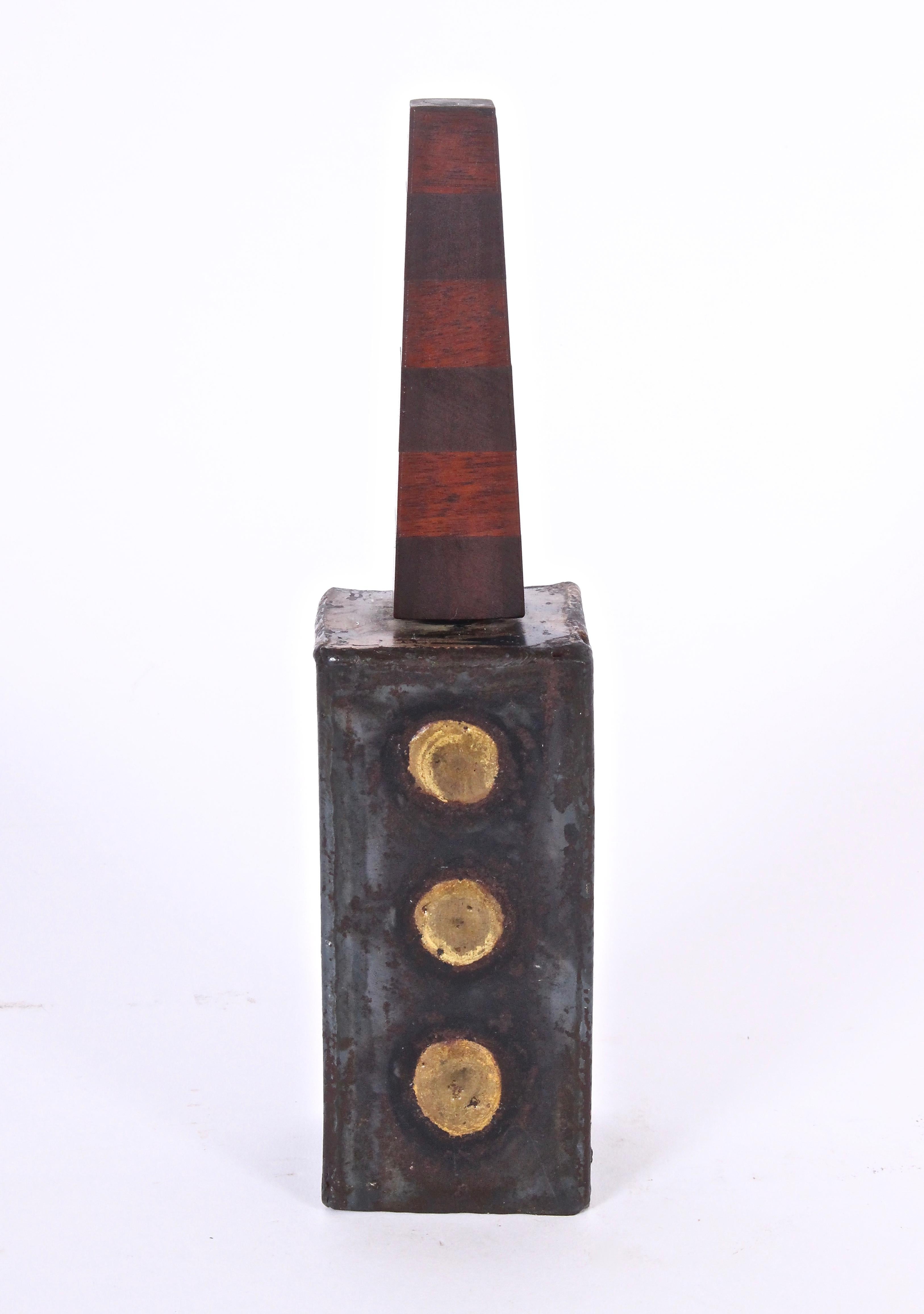 Paul Evans & Phillip Lloyd Powell Handcrafted Steel, Brass & Wood Brutalist Bell For Sale 2