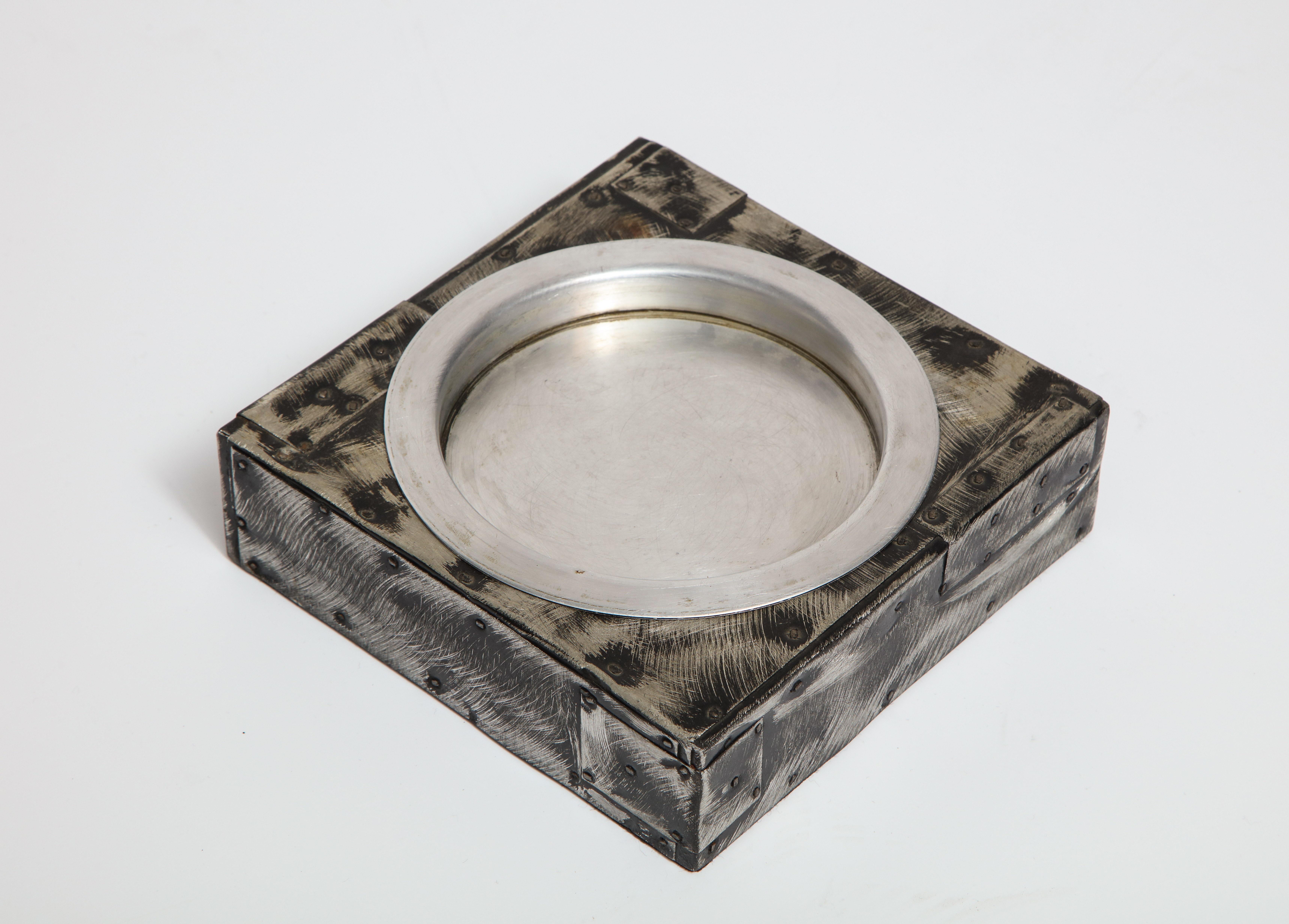 Hand-Crafted Paul Evans Ashtray Argente Pewter Copper Patchwork