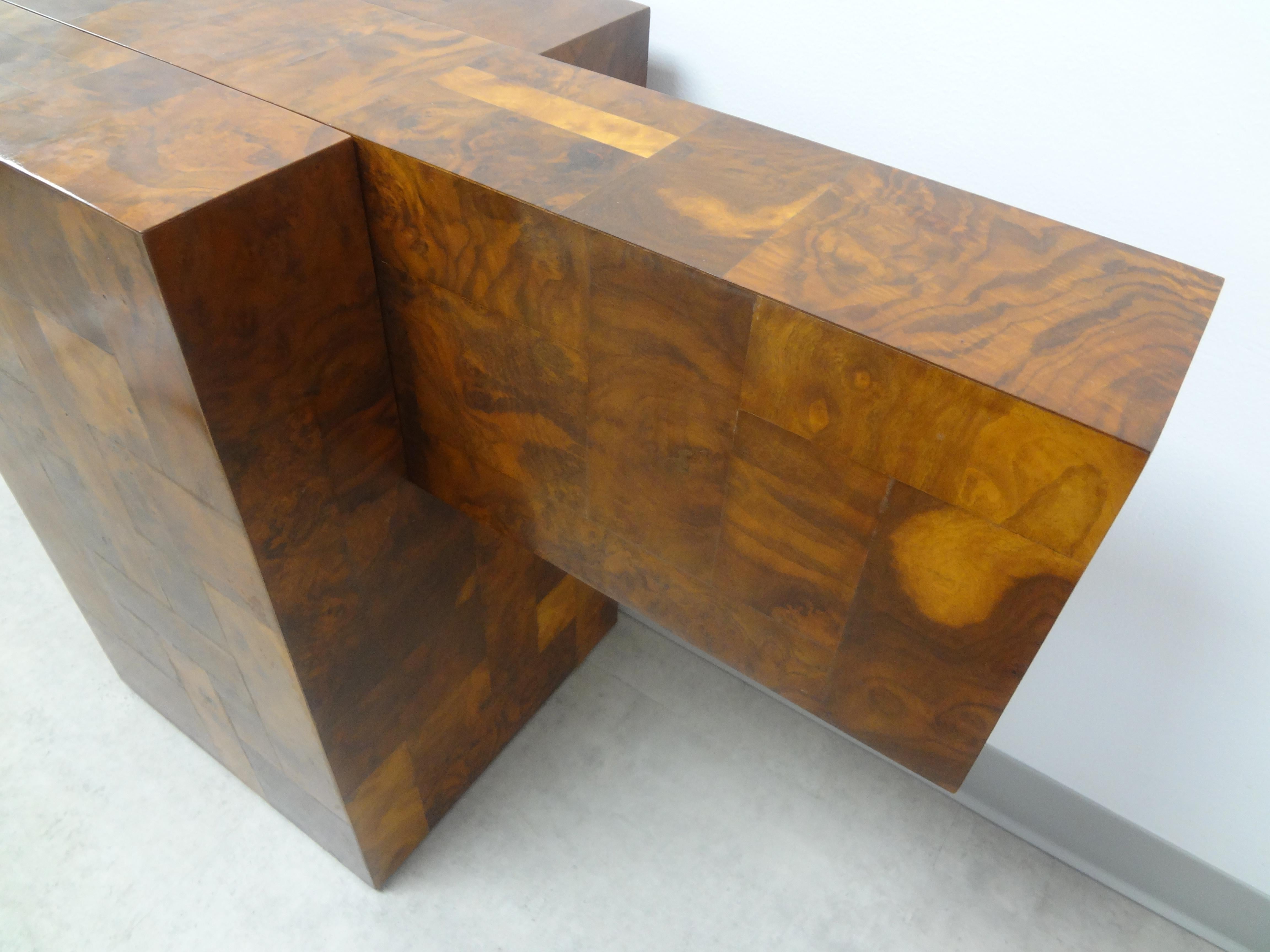 Late 20th Century Paul Evans Cityscape Patchwork Burlwood Console or Dining Table Base For Sale