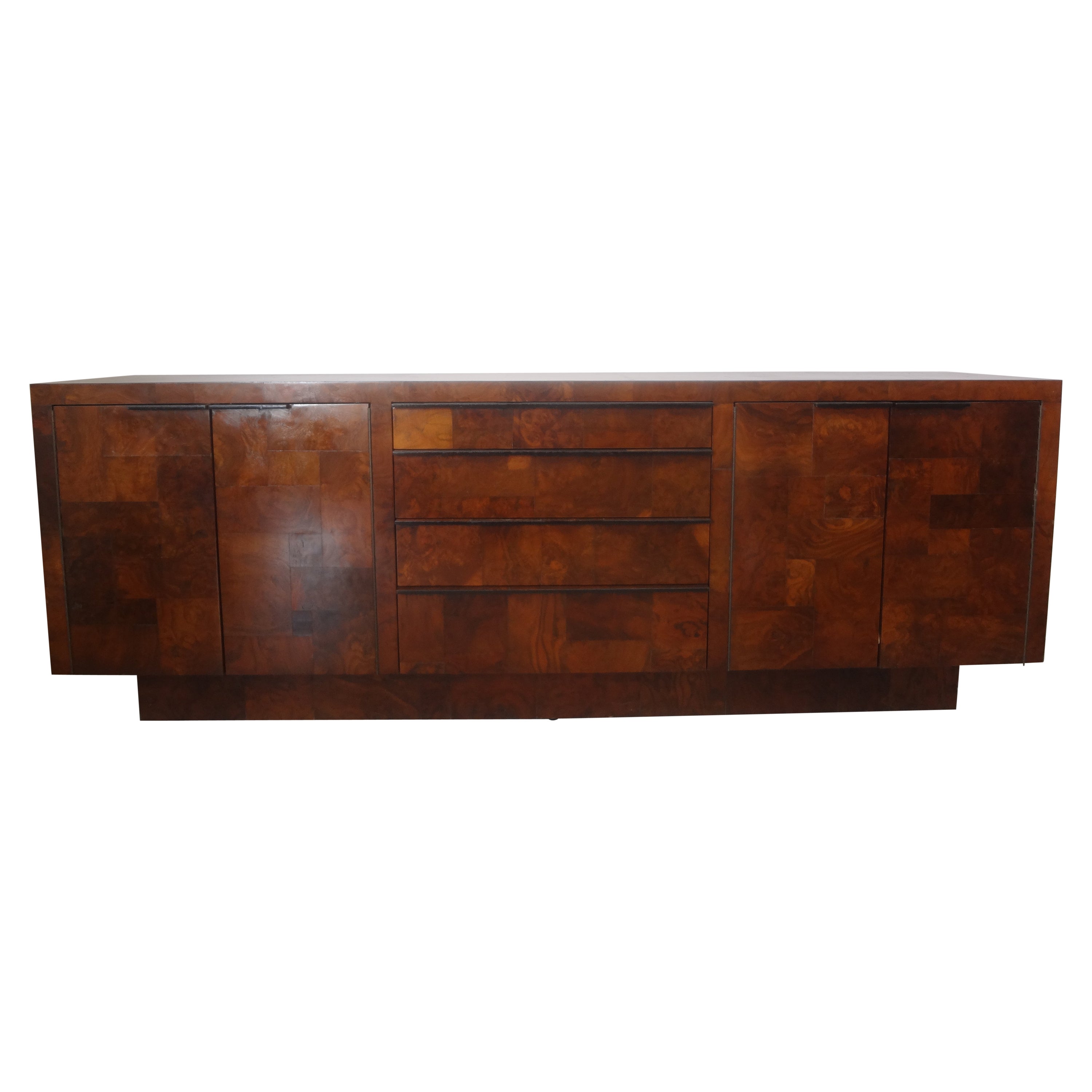 Paul Evans Attributed Cityscape Patchwork Burlwood Credenza