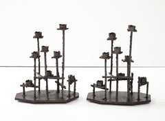Paul Evans Attributed Welded Steel Brutalist Candlesticks