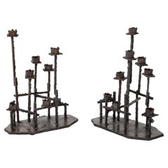 Paul Evans Attributed Welded Steel Brutalist Candlesticks