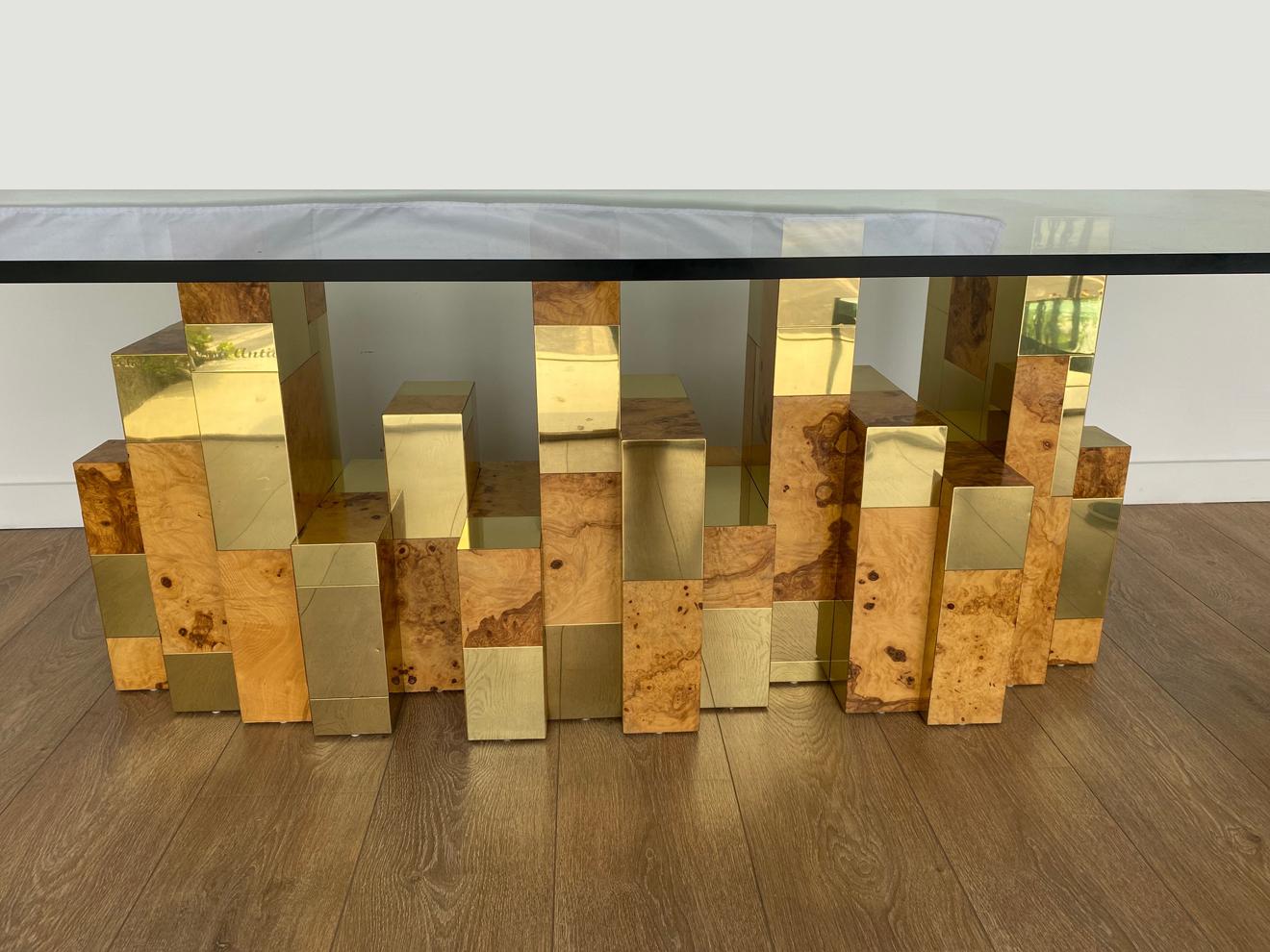 North American Paul Evans Brass and Burl Cityscape Dining Table, USA, 1975