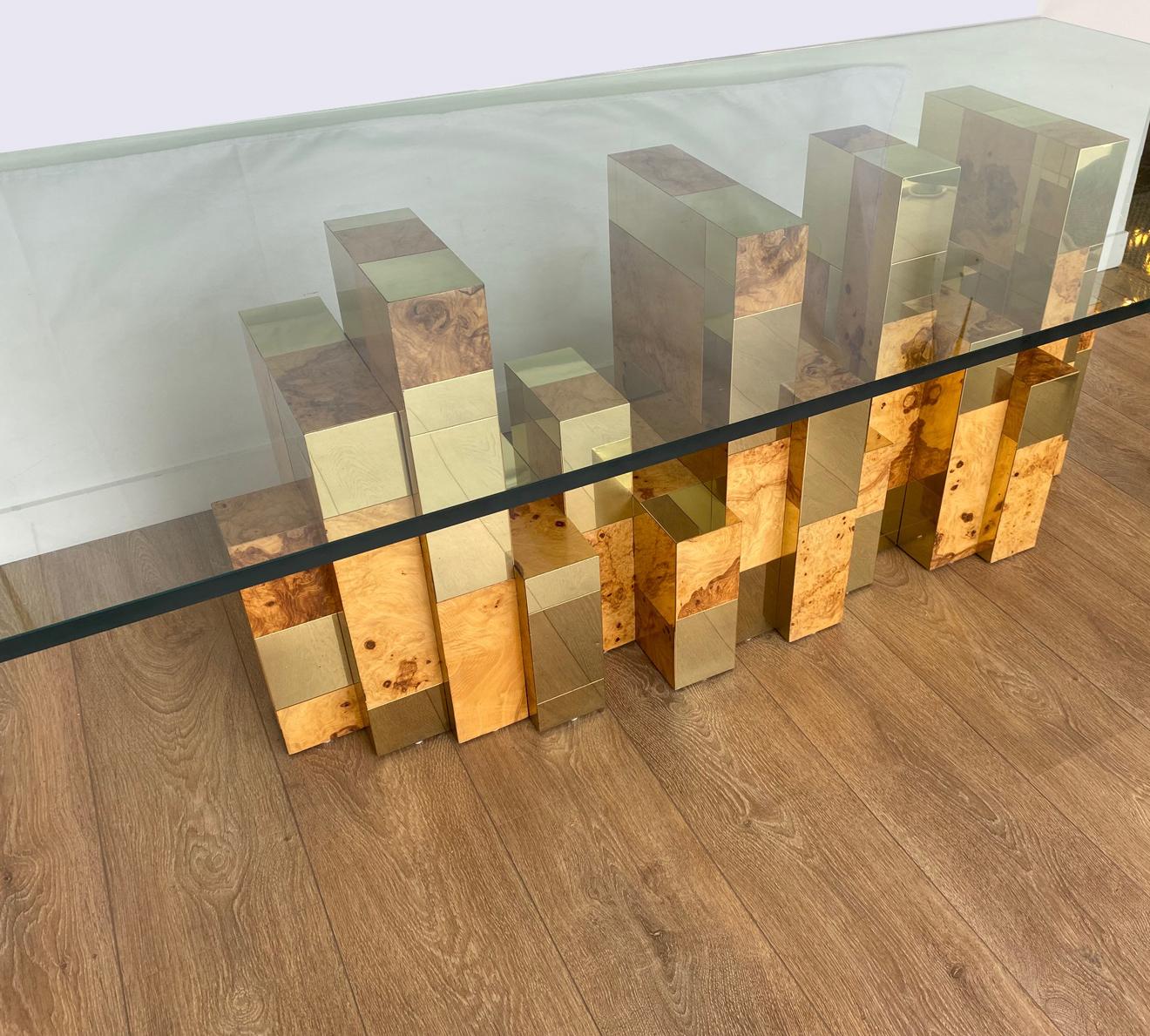 Paul Evans Brass and Burl Cityscape Dining Table, USA, 1975 In Excellent Condition In Miami, FL