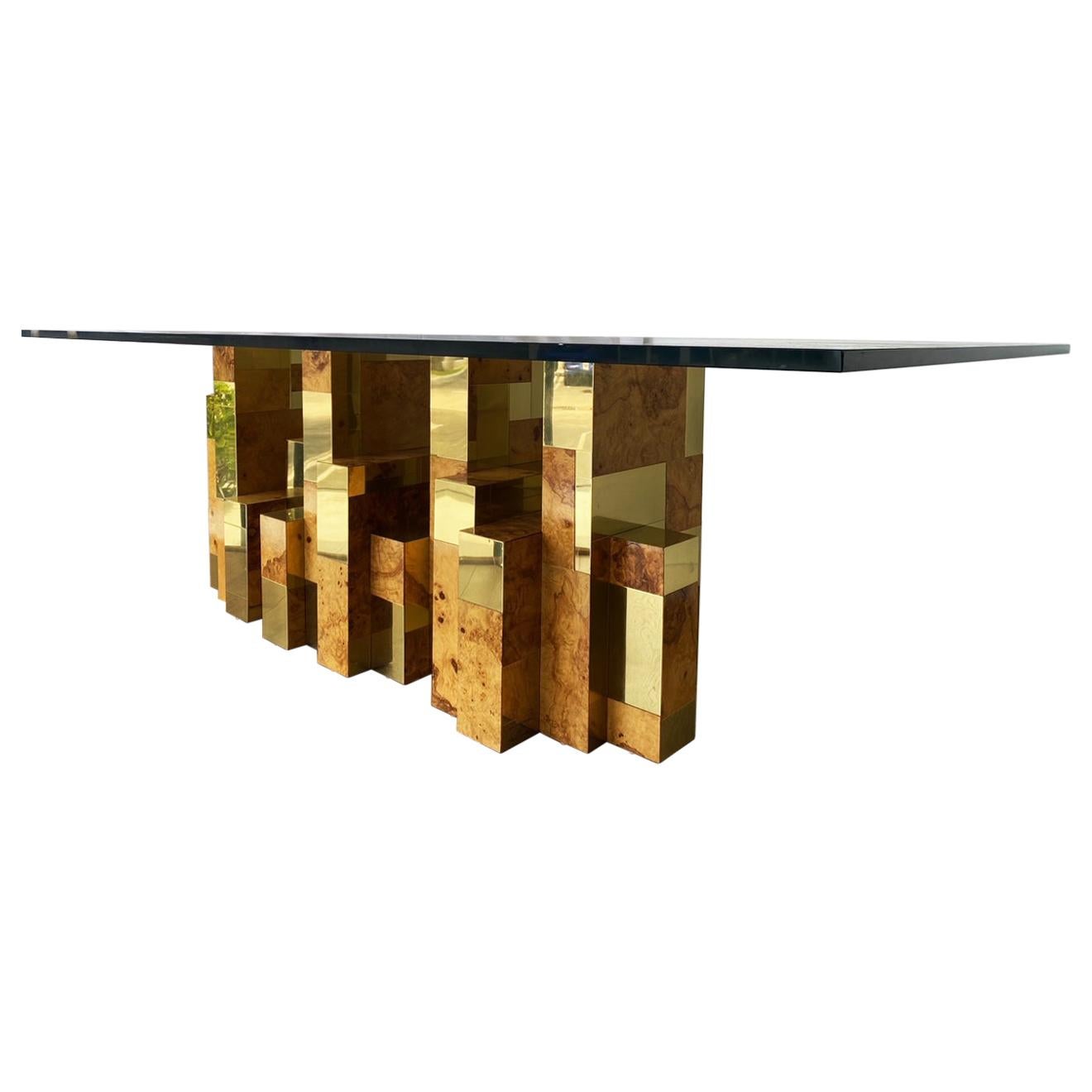 Paul Evans Brass and Burl Cityscape Dining Table, USA, 1975