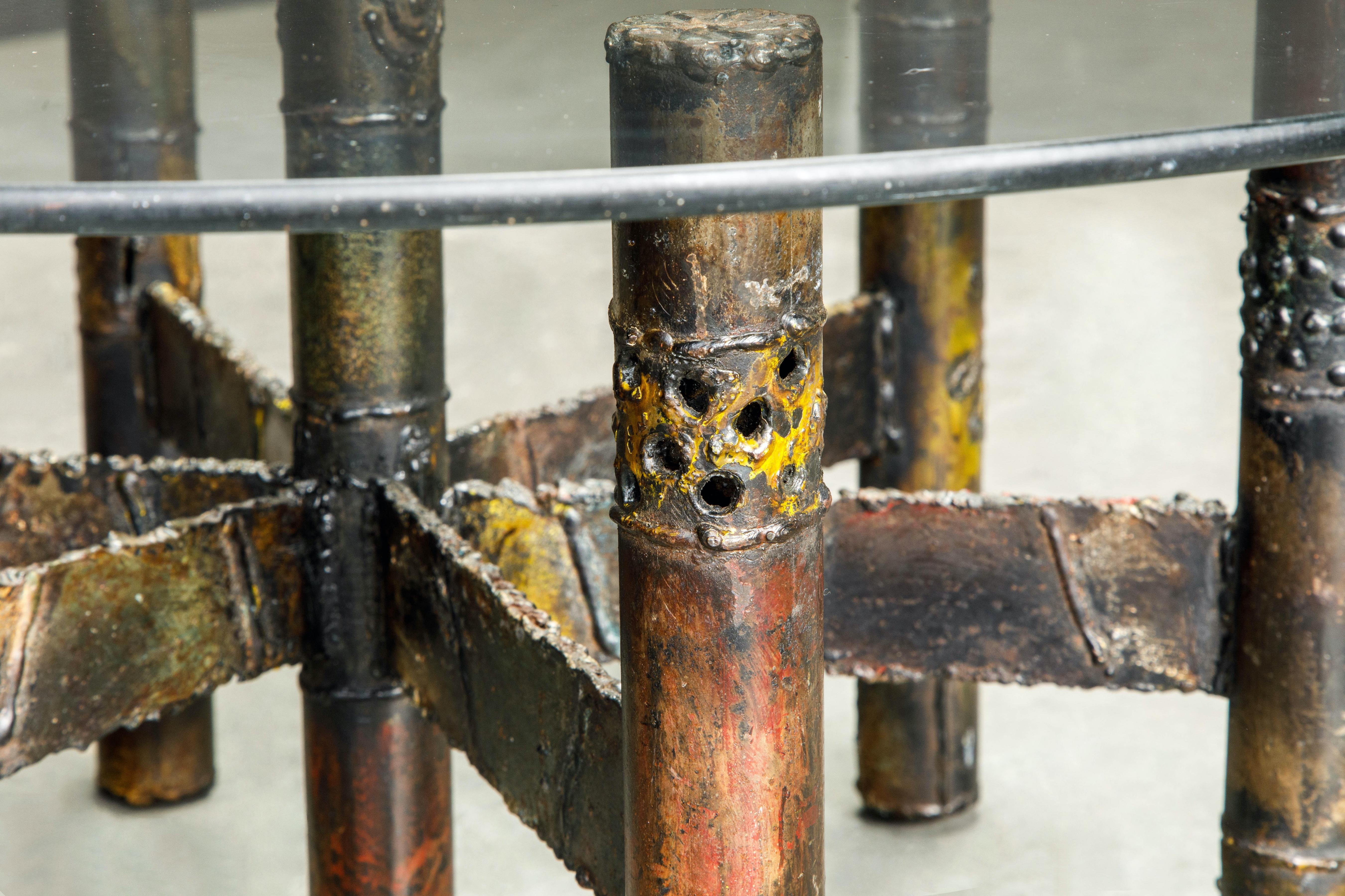 Paul Evans Brutalist Cocktail Table in Oxidized Steel and Bronze, c. 1970 3