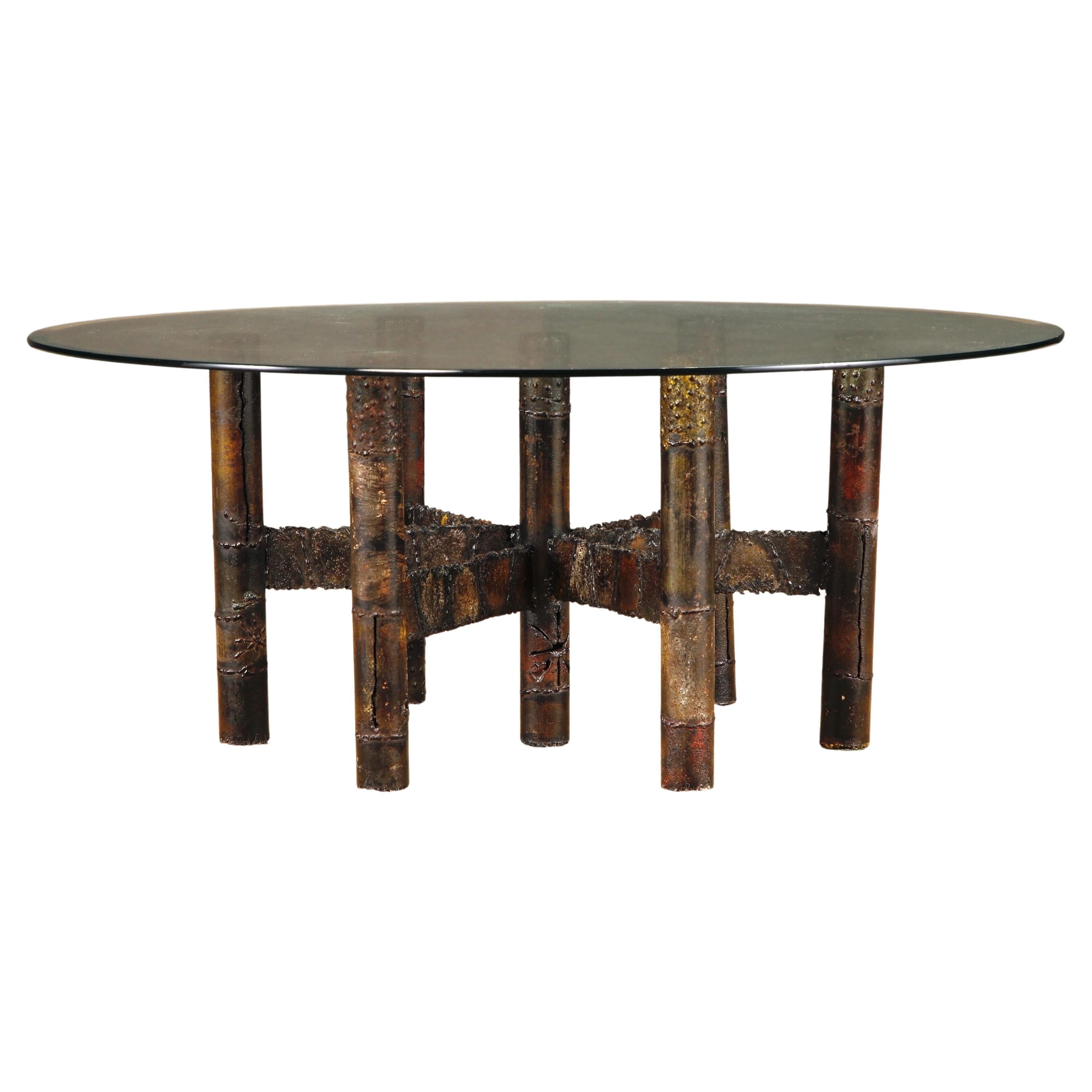 Paul Evans Brutalist Cocktail Table in Patinated Steel and Bronze, c. 1970 For Sale