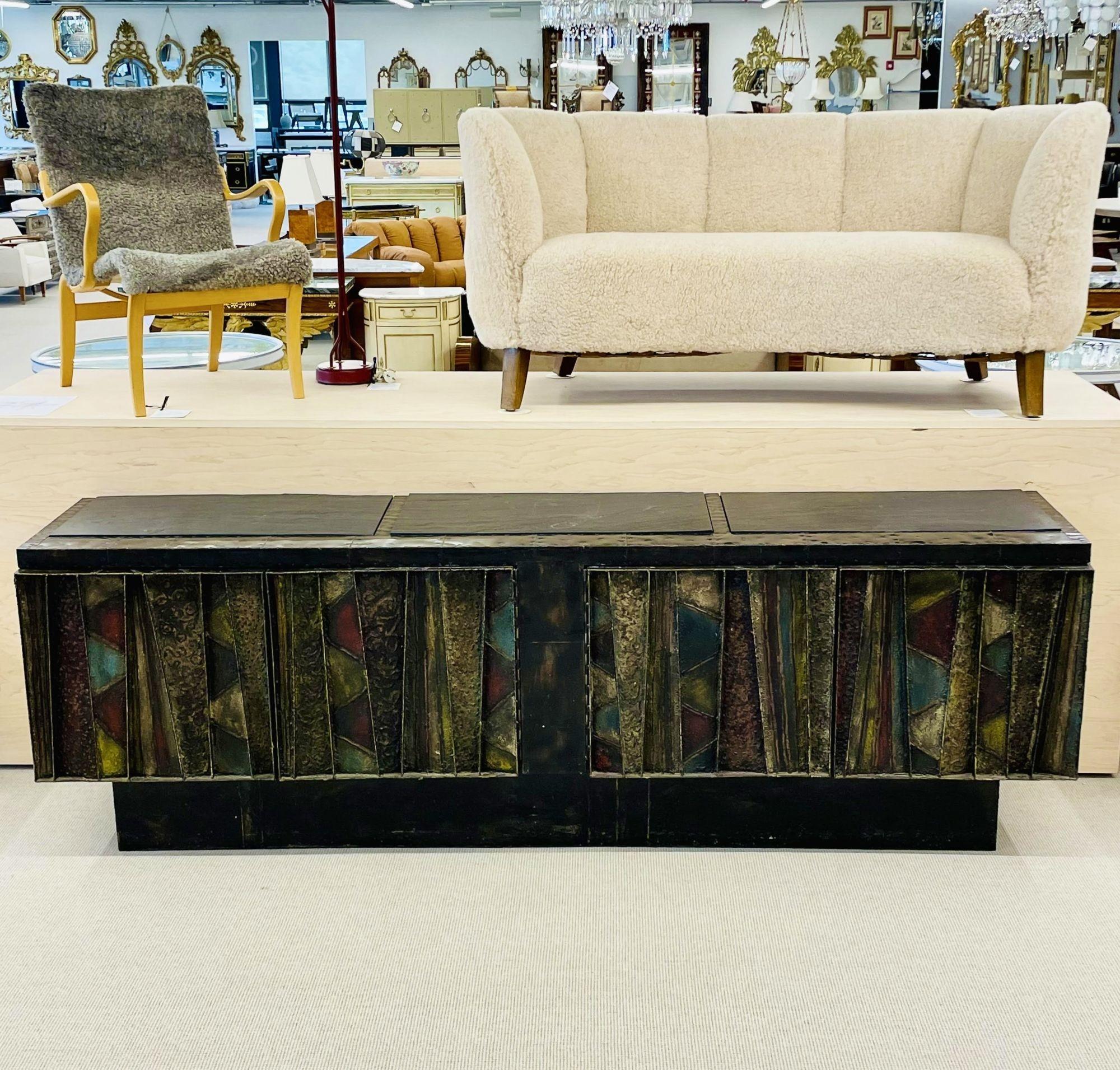 American Paul Evans, Brutalist Mid-Century Modern Deep Relief Sideboard, Sculputed Bronze For Sale
