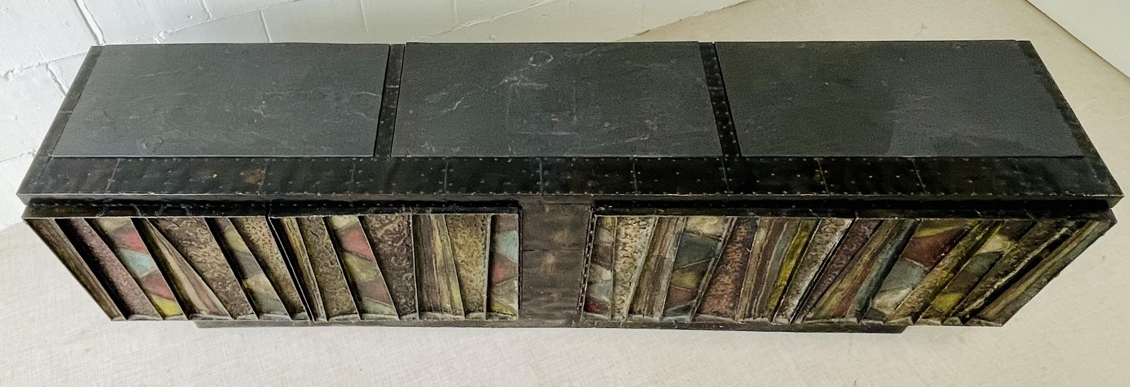 Paul Evans, Brutalist Mid-Century Modern Deep Relief Sideboard, Sculputed Bronze In Good Condition For Sale In Manhasset, NY
