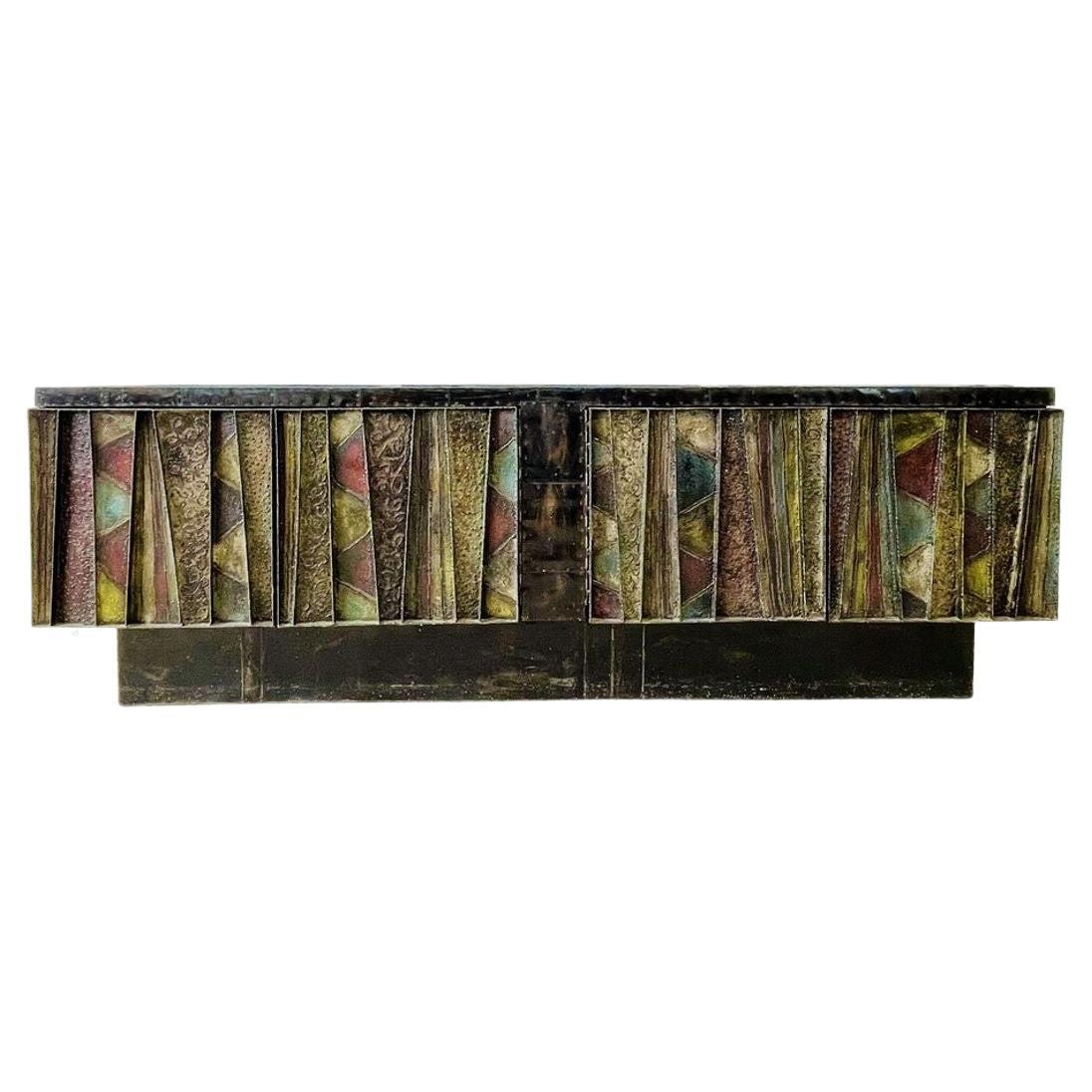 Brutalistisches Mid-Century-Modern-Sideboard mit tiefem Relief von Paul Evans, Skulptur aus Bronze