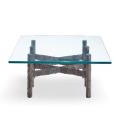 Paul Evans Brutalist Mid Century Patinated Steel and Bronze Coffee Table
