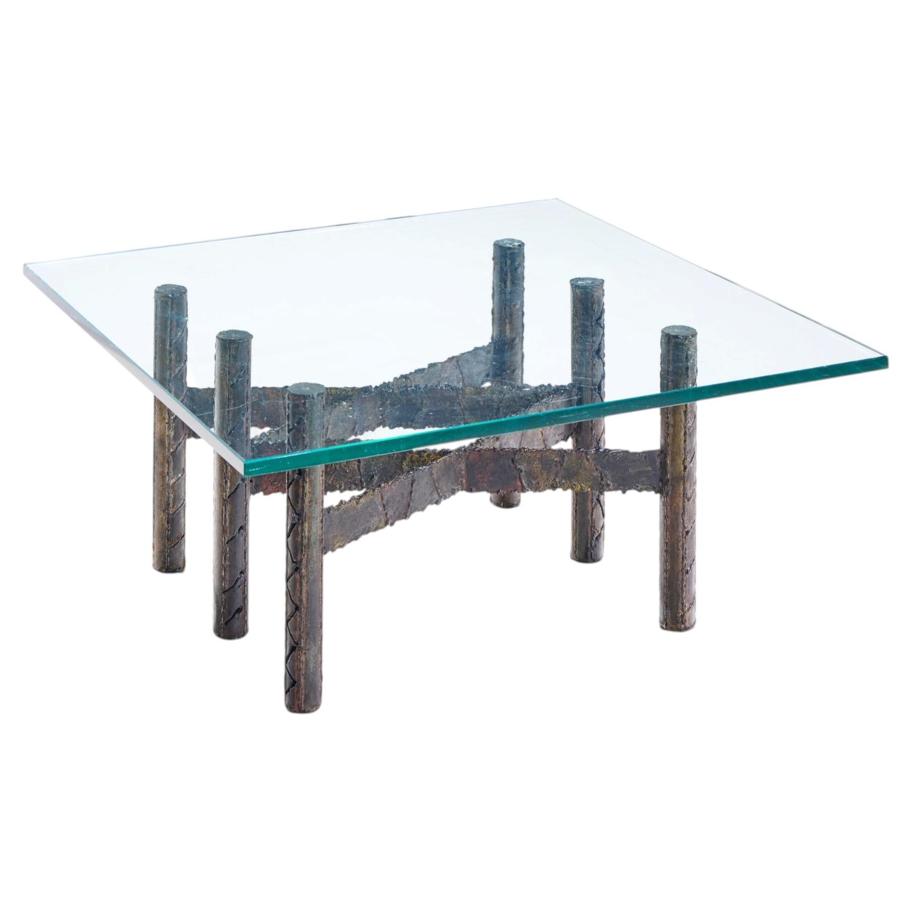 Paul Evans Brutalist Mid Century Patinated Steel and Bronze Coffee Table For Sale