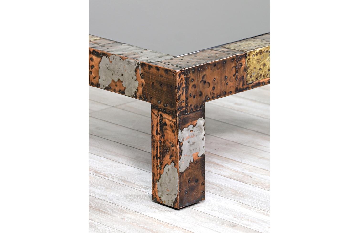 American Paul Evans Brutalist Mixed Metal Coffee Table for Directional For Sale