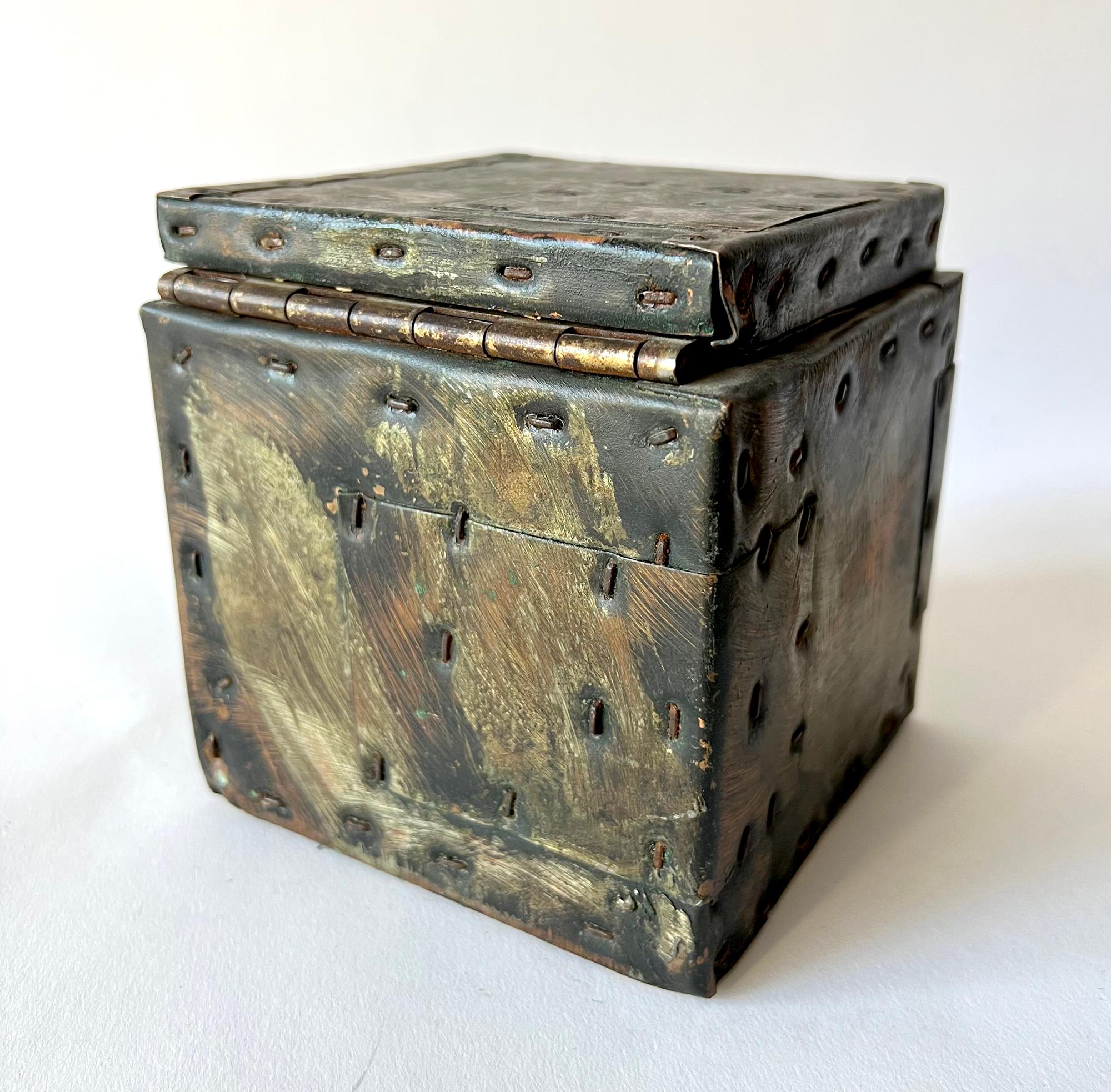 Hand-Crafted Paul Evans Brutalist Patchwork Metal Cube Box