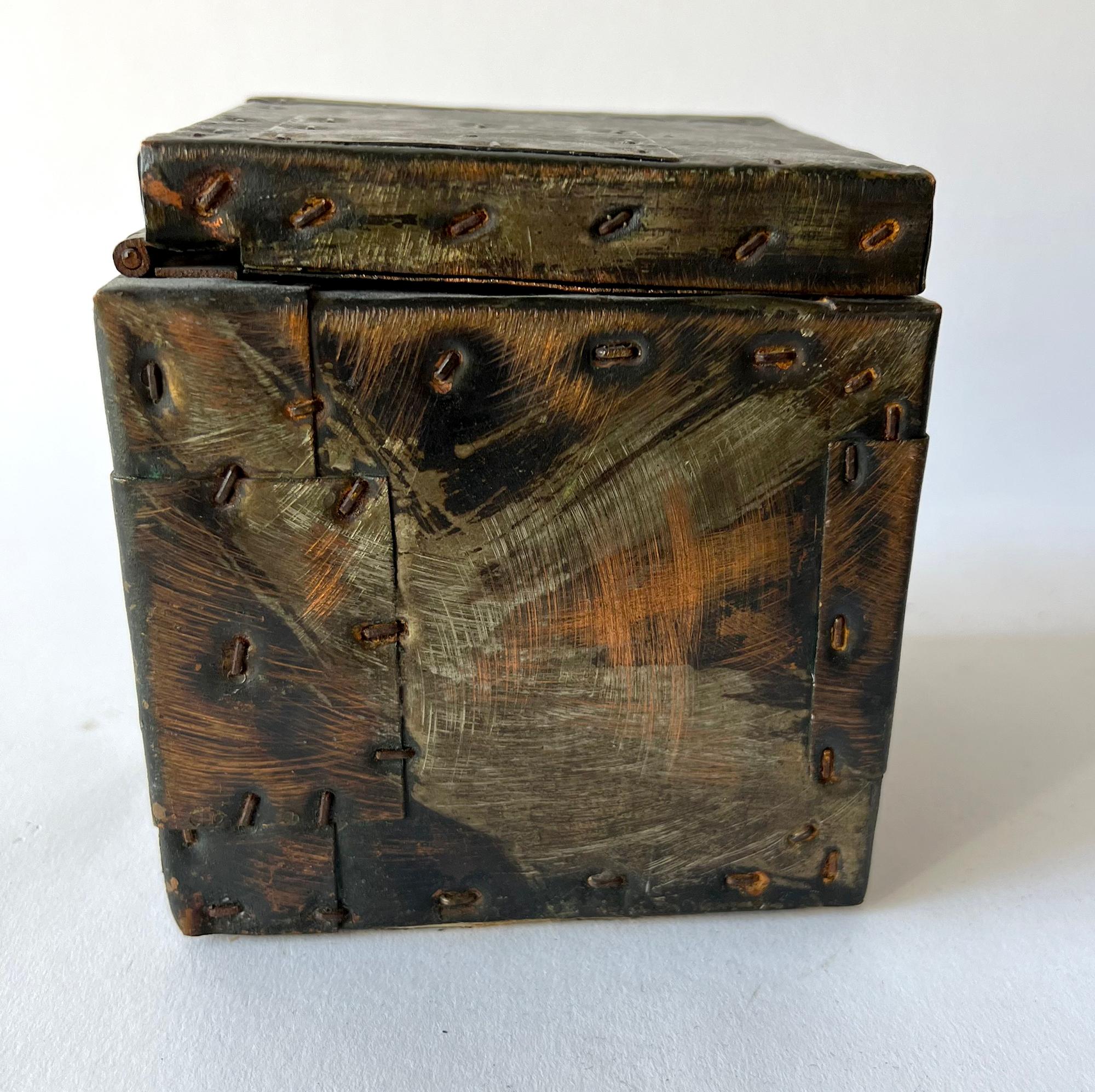 Mid-20th Century Paul Evans Brutalist Patchwork Metal Cube Box