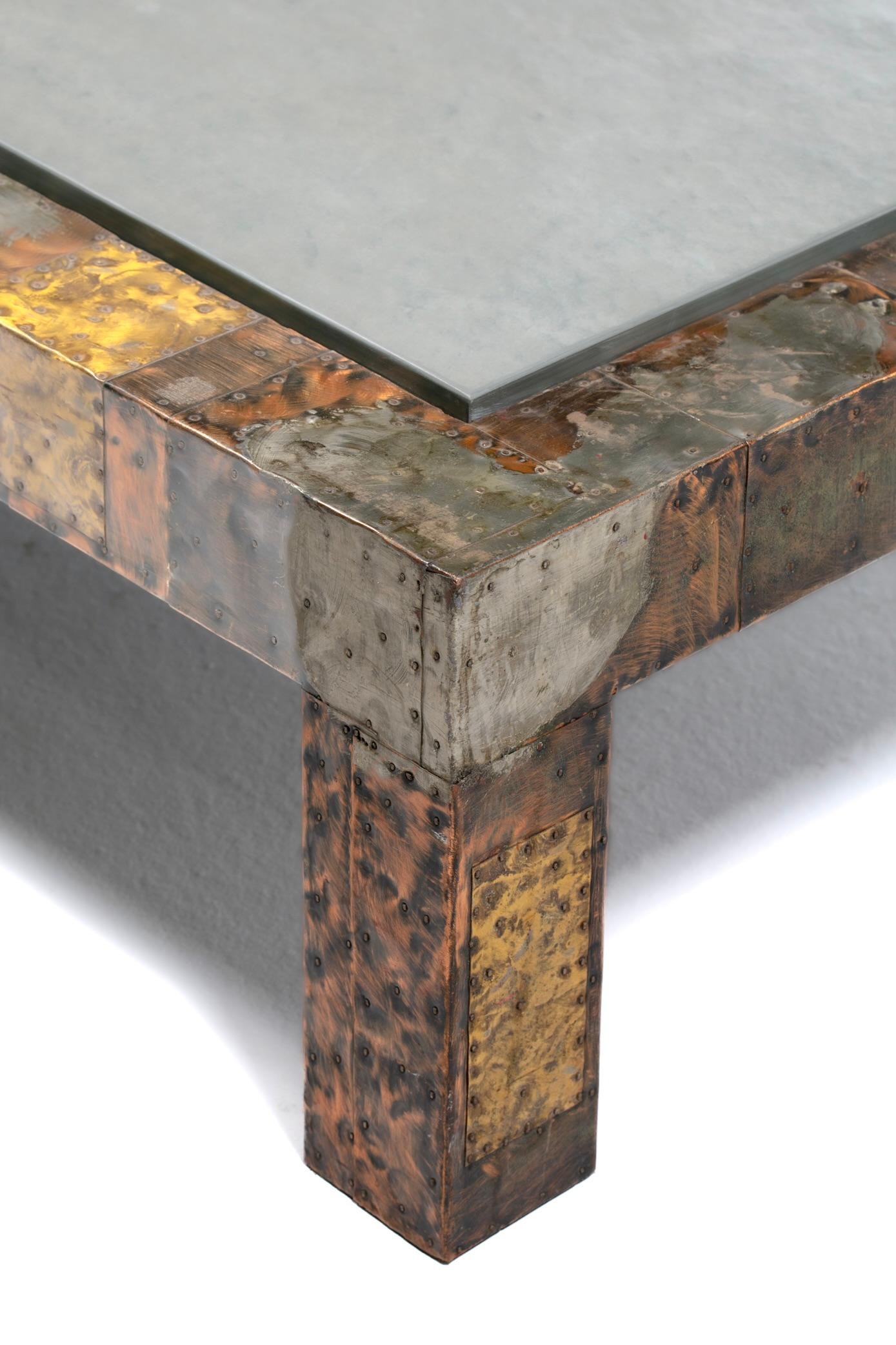 Paul Evans Brutalistisches Patchwork aus Metallen Schieferplatte Couchtisch um 1970 im Angebot 4