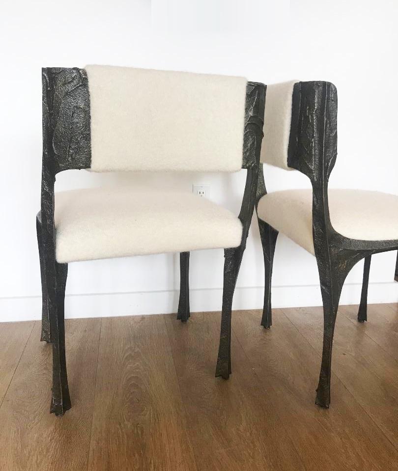 Mid-Century Modern Paul Evans Brutalist Sculpted Bronze Dining Chairs