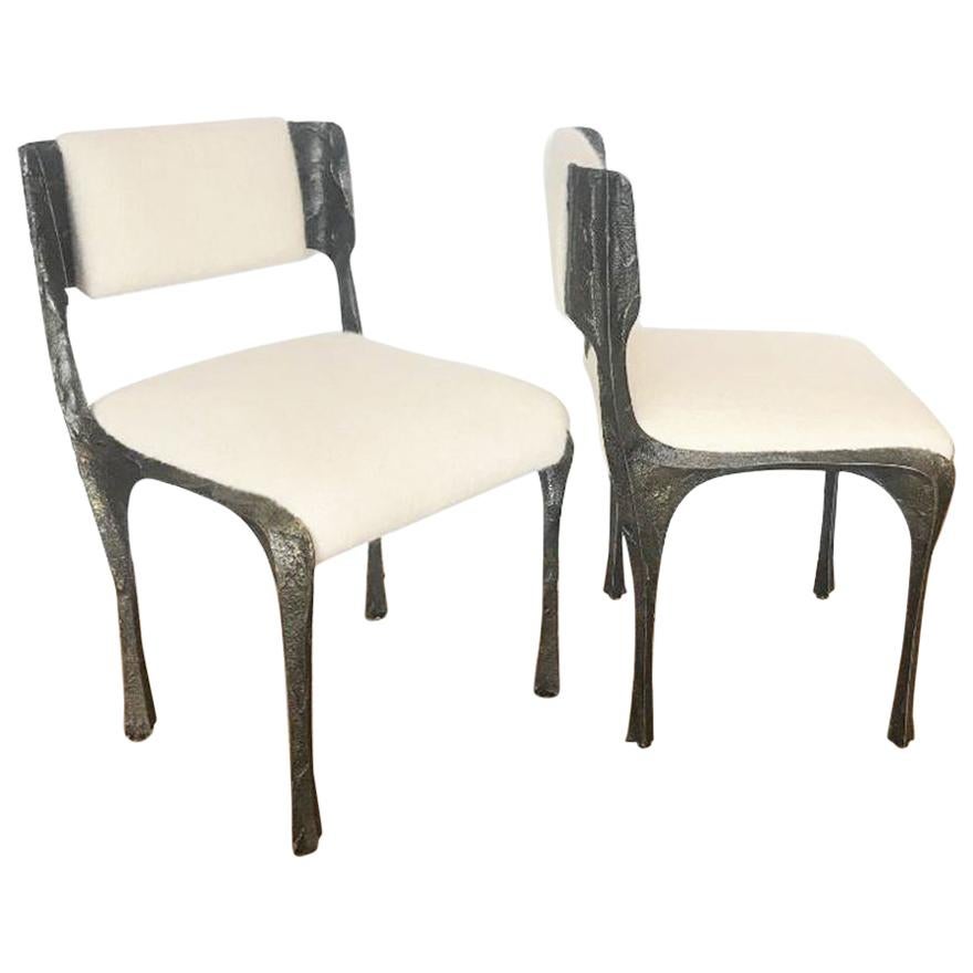 Paul Evans Brutalist Sculpted Bronze Dining Chairs