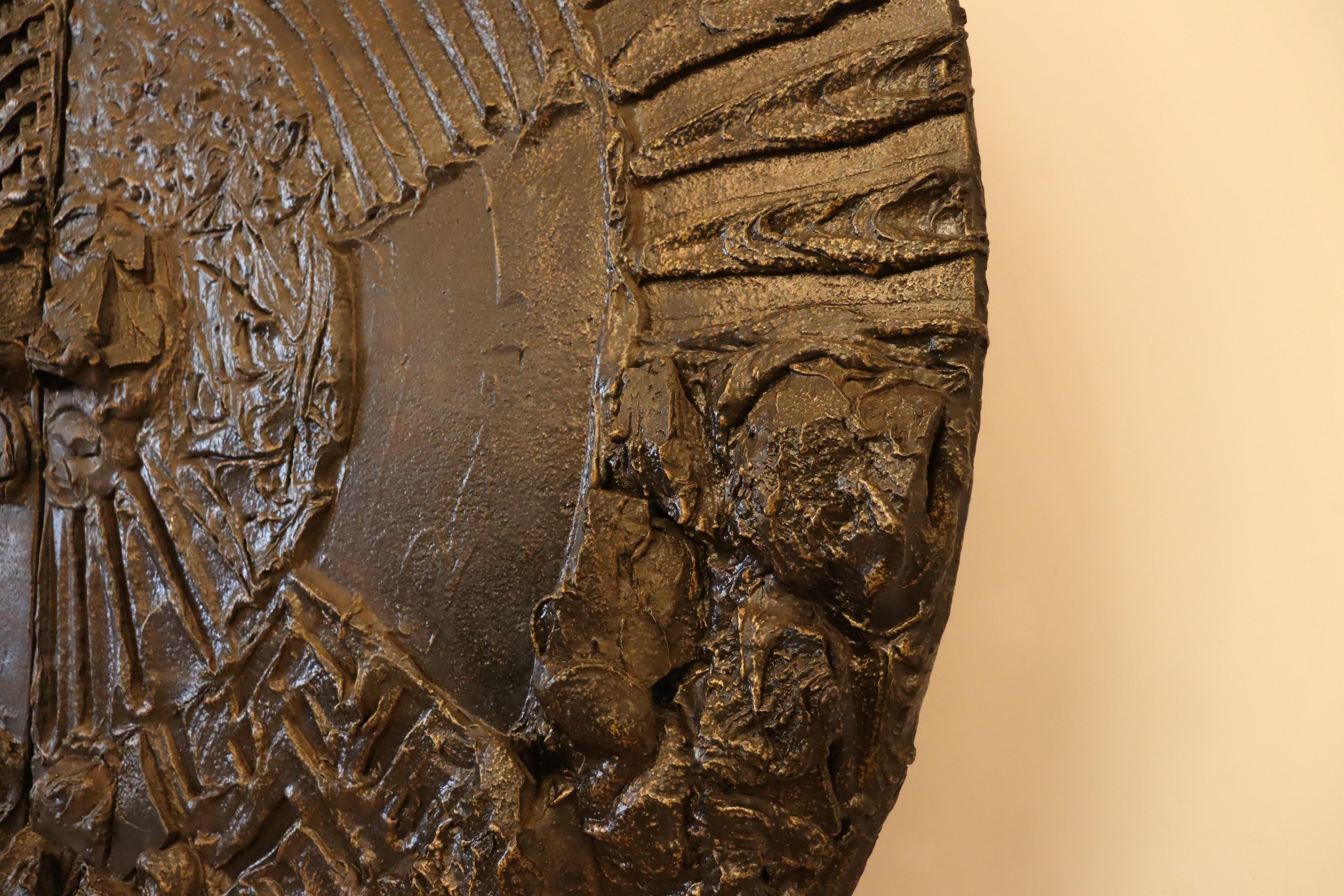 Appliqué Paul Evans Brutalist Sculpted Bronze Wall Mounted Disc Bar For Sale