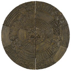 Paul Evans Brutalist Sculpted Bronze Wall Mounted Disc Bar