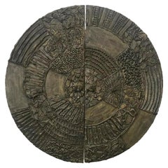 Paul Evans Brutalist Sculpted Bronze Wall Mounted Disc Bar