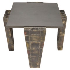 Paul Evans Brutalist Side Table Welded Metal and Slate Top, Signed and dtd 1977