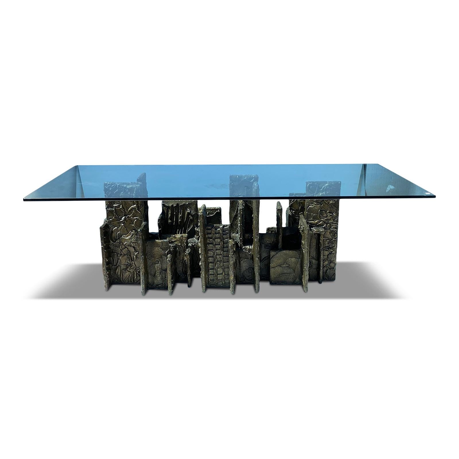 Paul Evans brutalist sculpted bronze dining table with 48