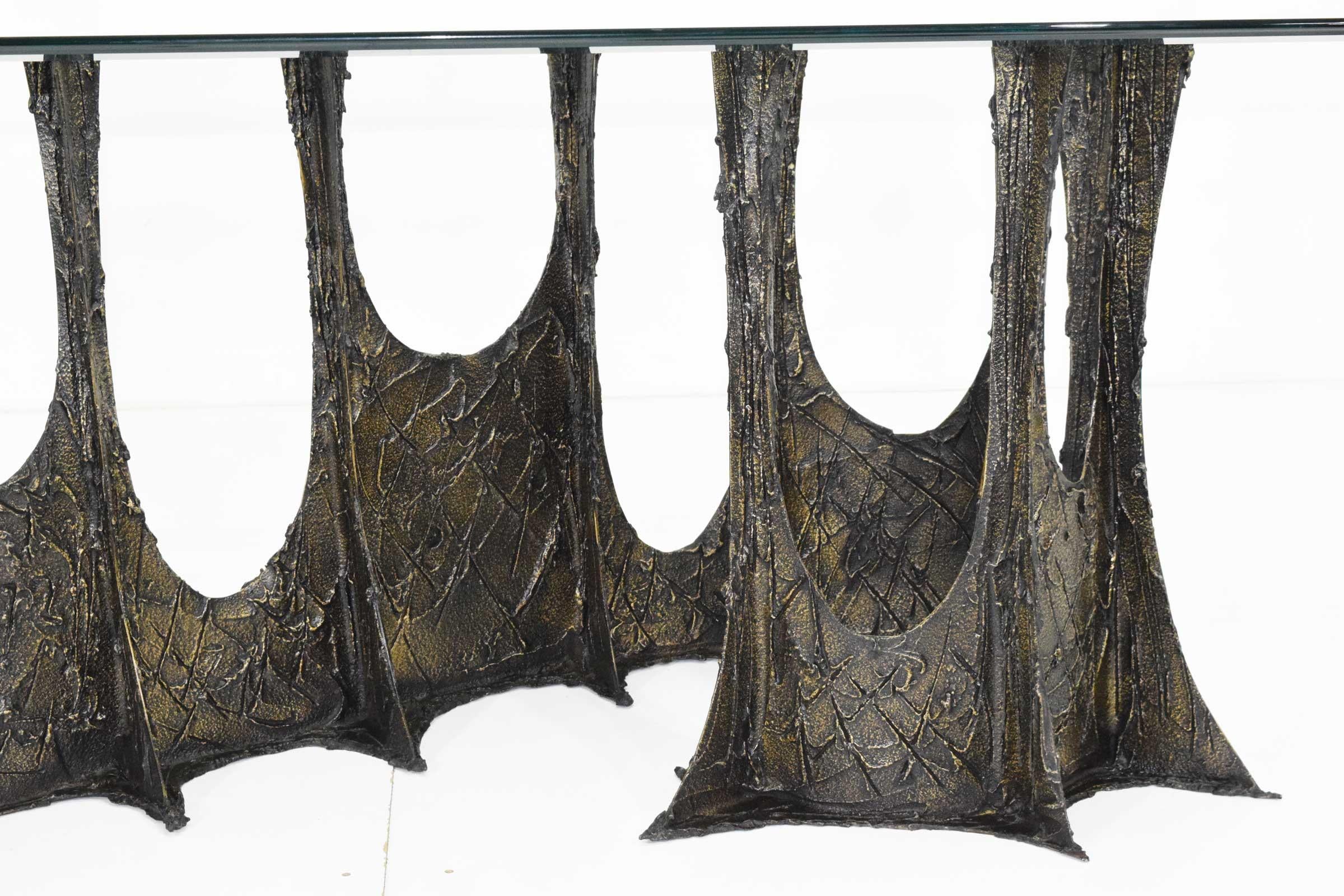Mid-Century Modern Paul Evans Brutalist Stalagmite Bronze and Resin Base Dining Table, 1972, Signed For Sale