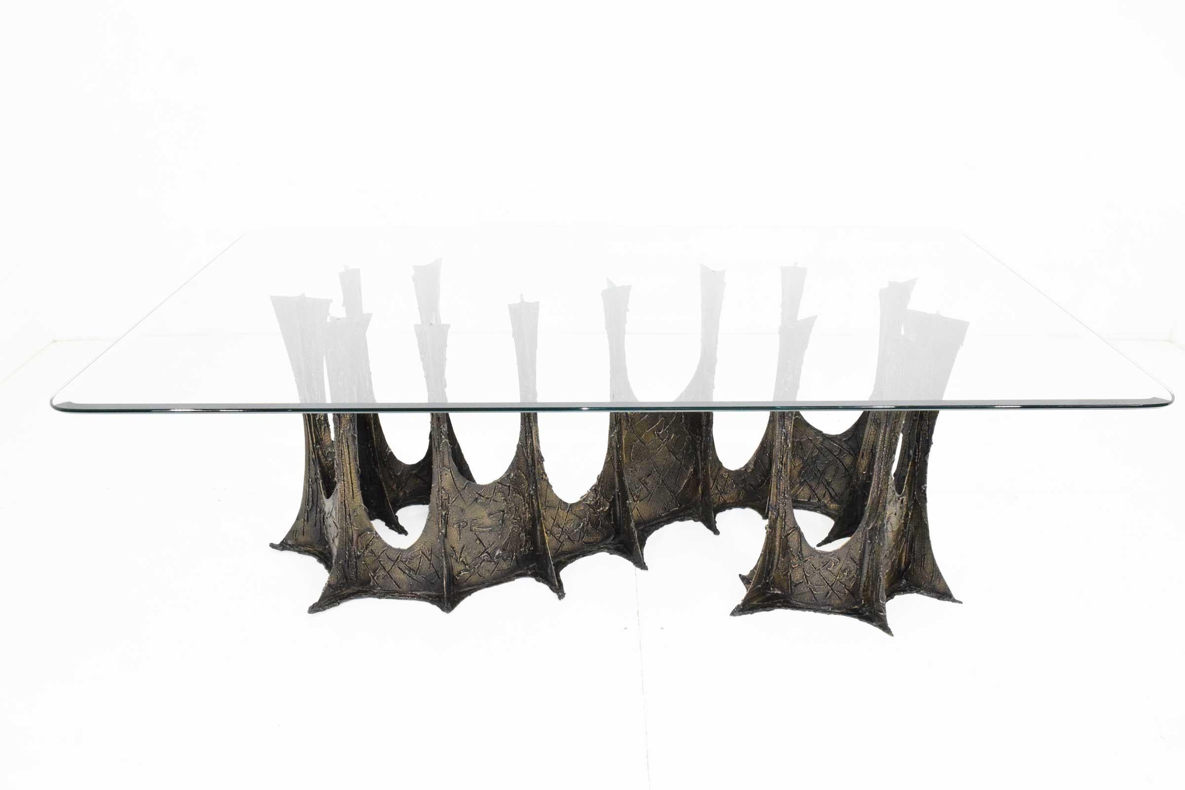Paul Evans Brutalist Stalagmite Bronze and Resin Base Dining Table, 1972, Signed In Good Condition For Sale In Dallas, TX