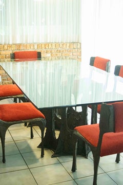 Paul Evans Brutalist Stalagmite Bronze Dining Table and 6 Sculpted Chairs