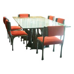 Paul Evans Brutalista Mesa de comedor de bronce estalagmita y 6 sillas esculpidas