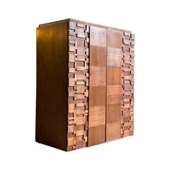 Paul Evans Brutalist Walnut Cabinet by Lane Furniture, USA, circa 1970s