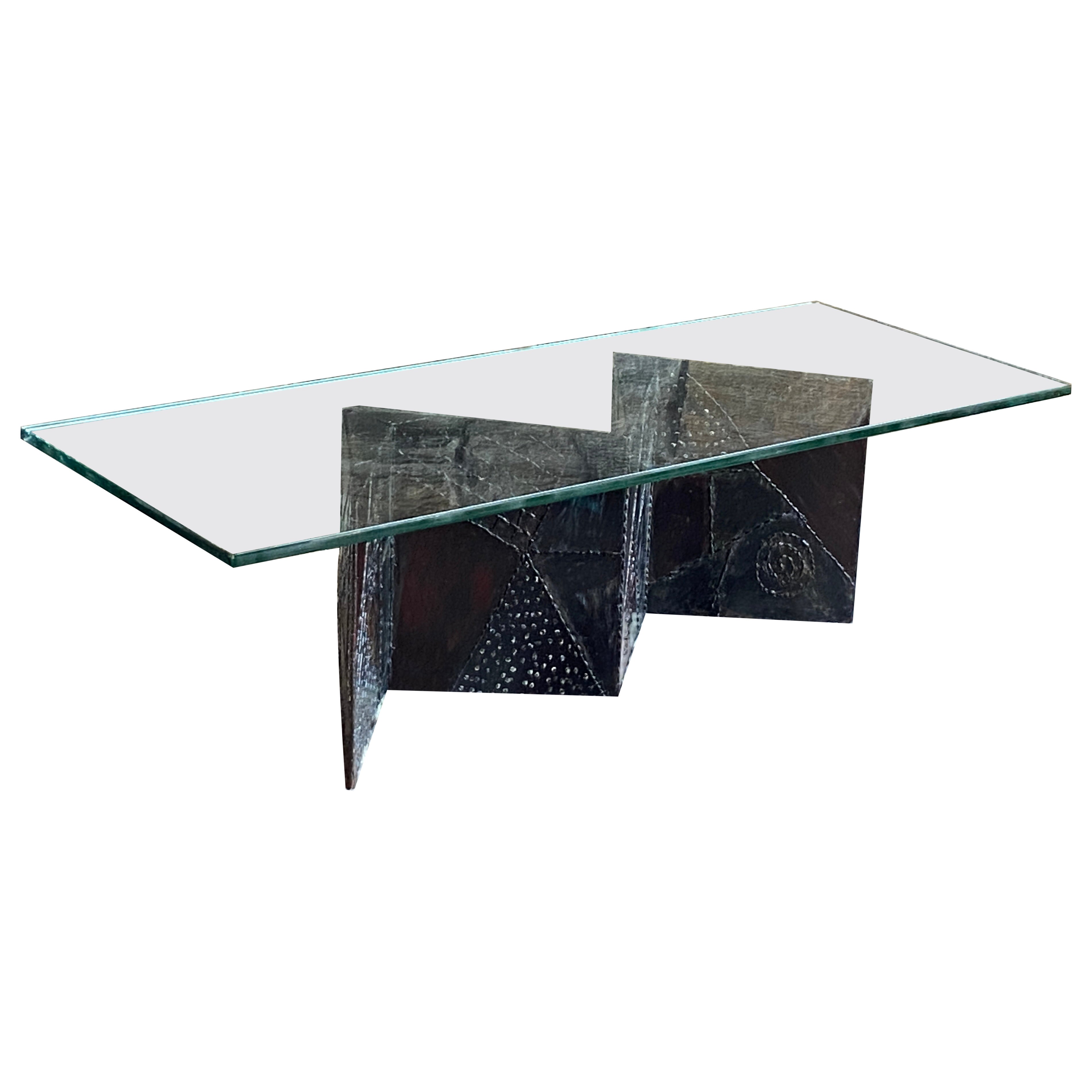 Paul Evans brutalist welded metal patchwork PE-11 zig zag coffee table