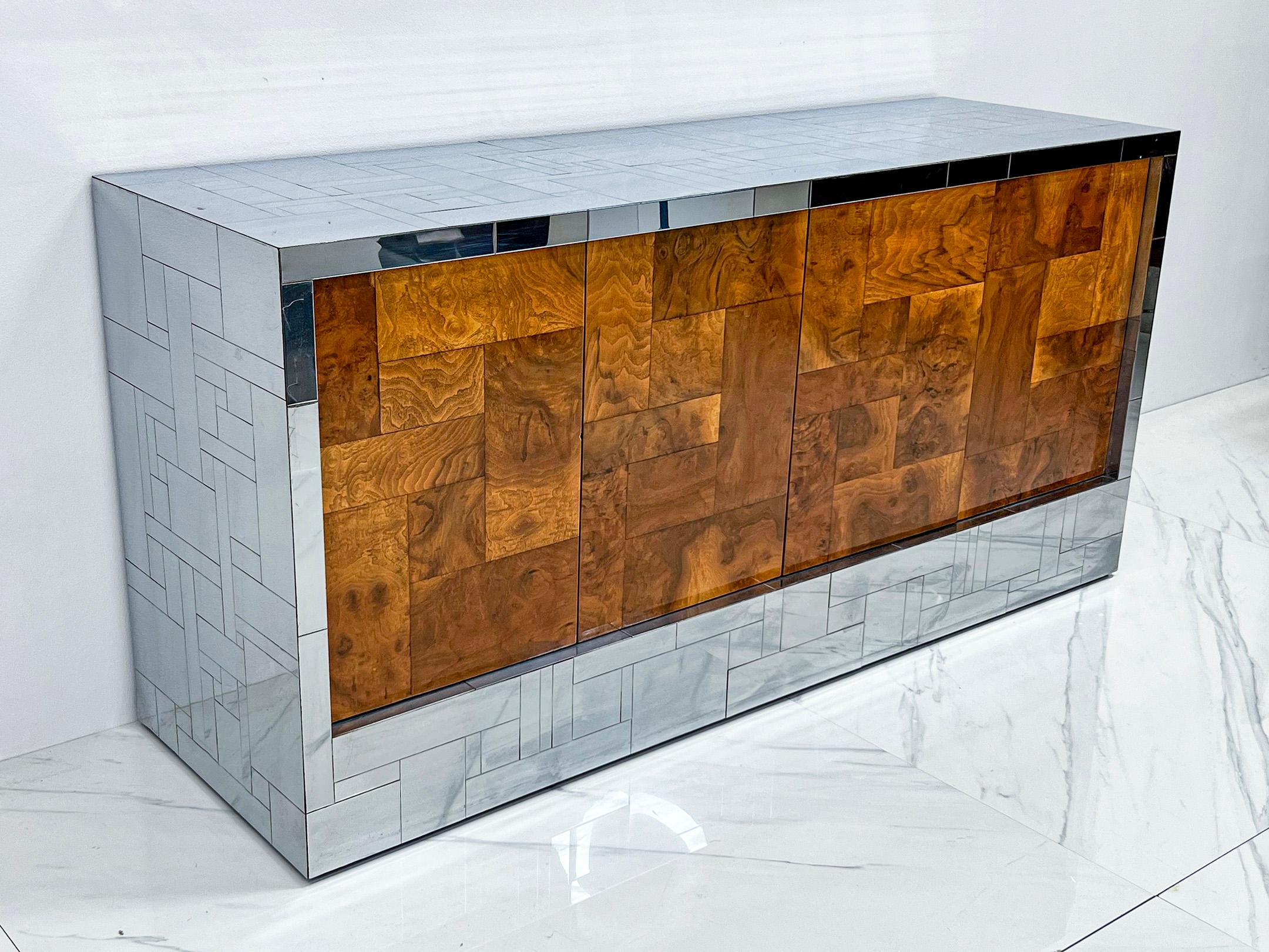 Paul Evans Burl and Chrome Cityscape Credenza, Directional, Signed, 1970s For Sale 5