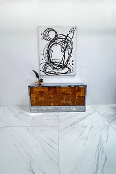 Paul Evans Burl and Chrome Cityscape Credenza, Directional, Signed, 1970s