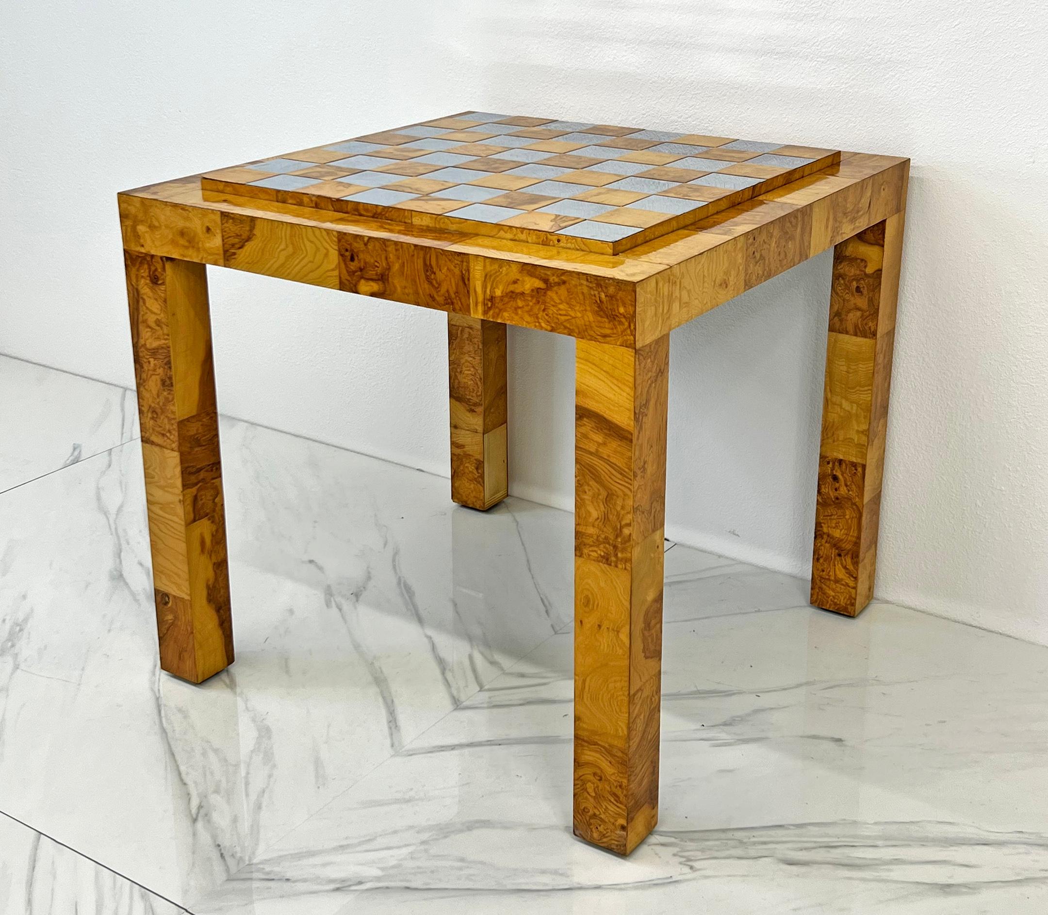 American Paul Evans Burl and Chrome Cityscape Game Table & Accent Table, 1970's